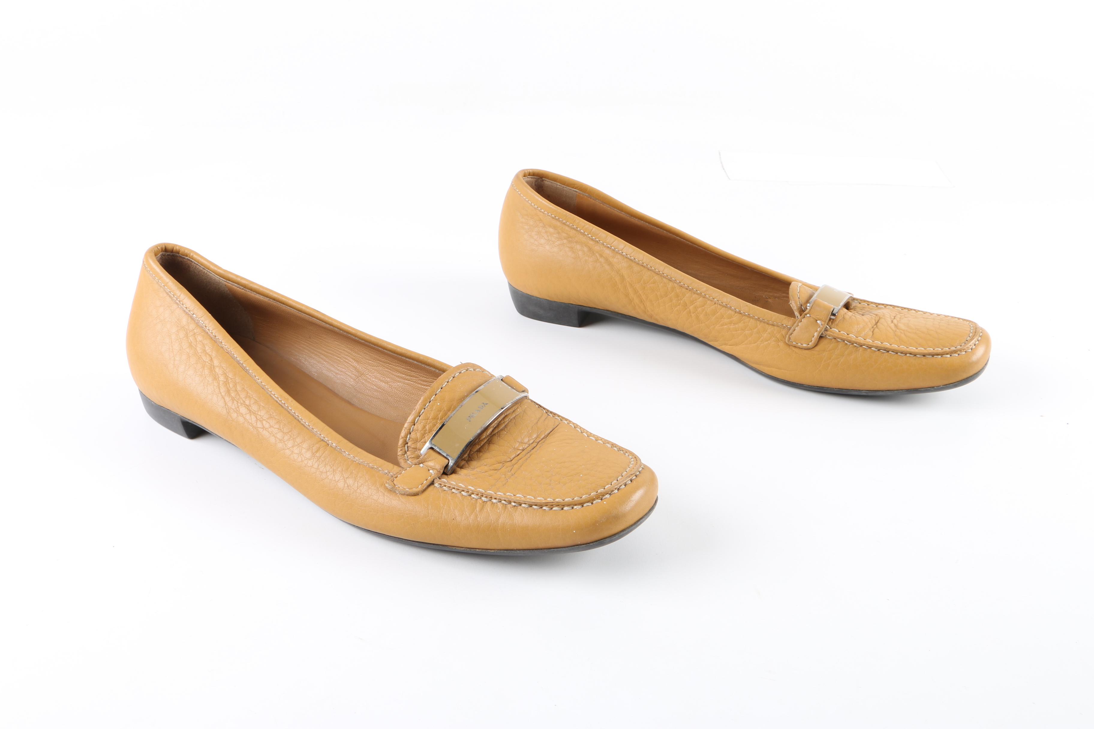Women's Prada Camel-Colored Pebbled Leather Loafers