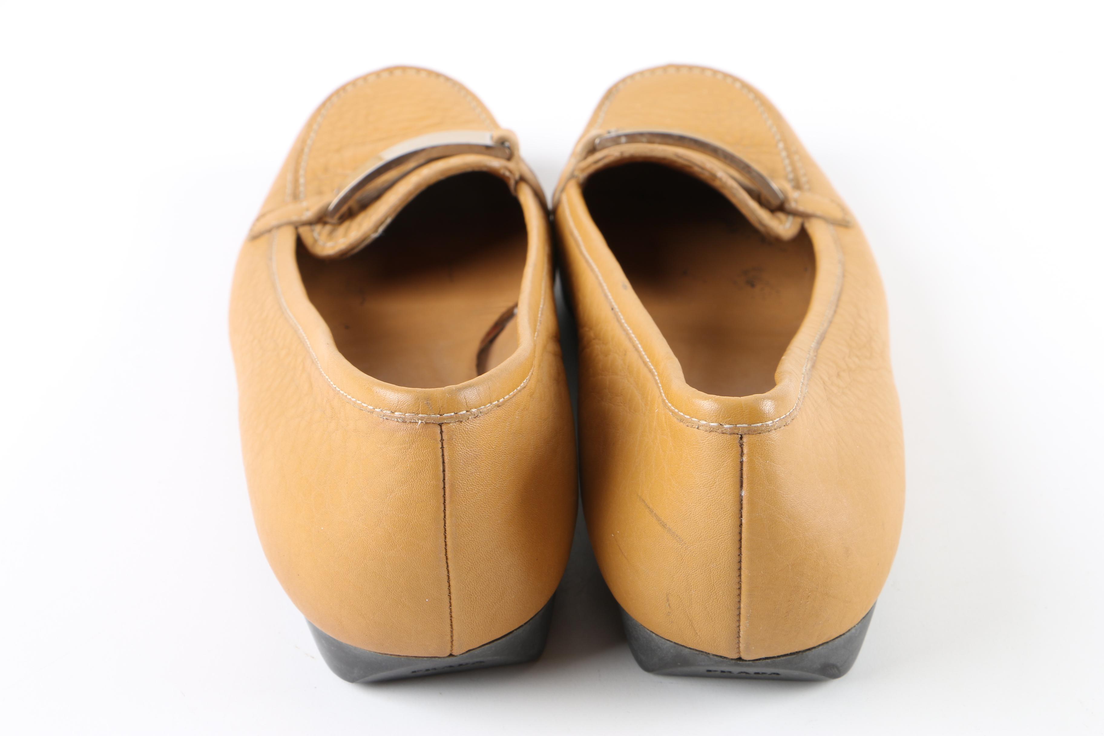 Women's Prada Camel-Colored Pebbled Leather Loafers