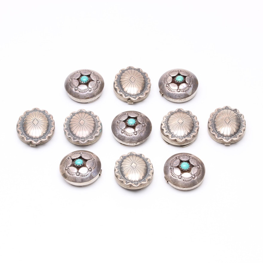 Southwestern Style Sterling Silver Turquoise Button Covers