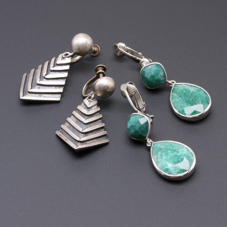 Mexican Sterling Silver Earrings With Dyed Beryl Earrings