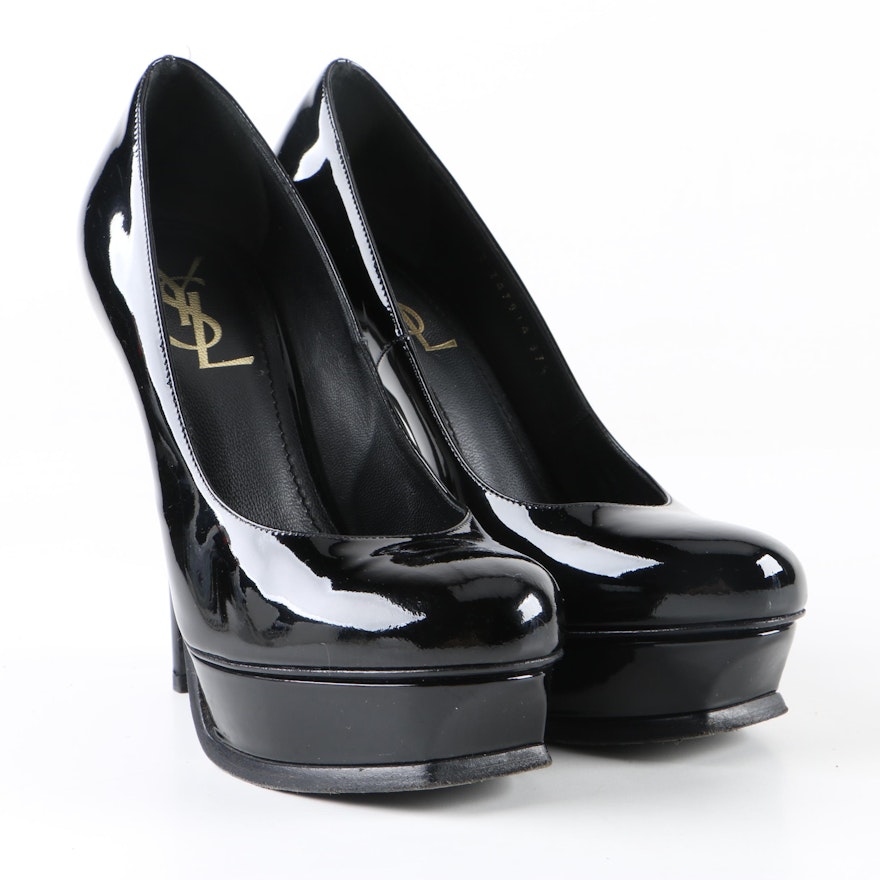 Yves Saint Laurent Tribute Black Patent Leather Platform Pumps