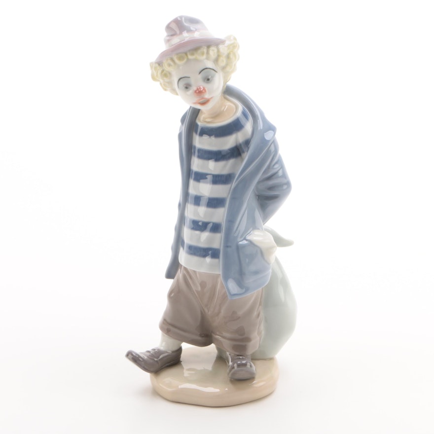 1986 Lladró "Little Traveler" Glazed Porcelain Clown Figurine