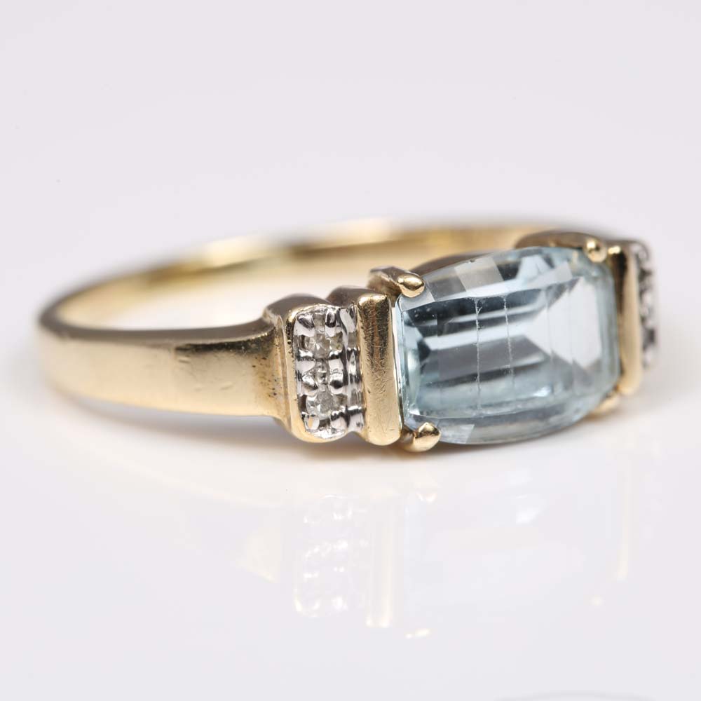 10K Yellow Gold, Blue Topaz, and Diamond Ring