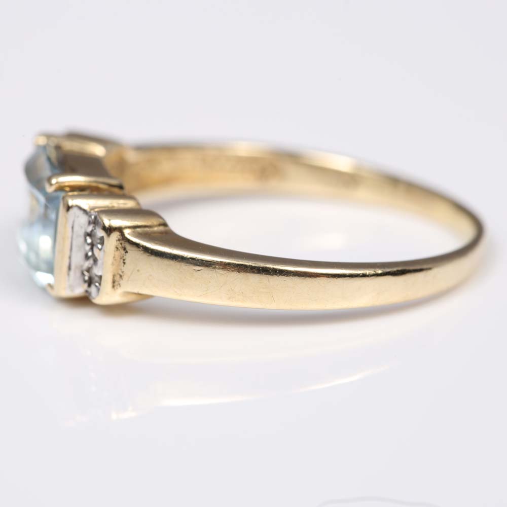 10K Yellow Gold, Blue Topaz, and Diamond Ring