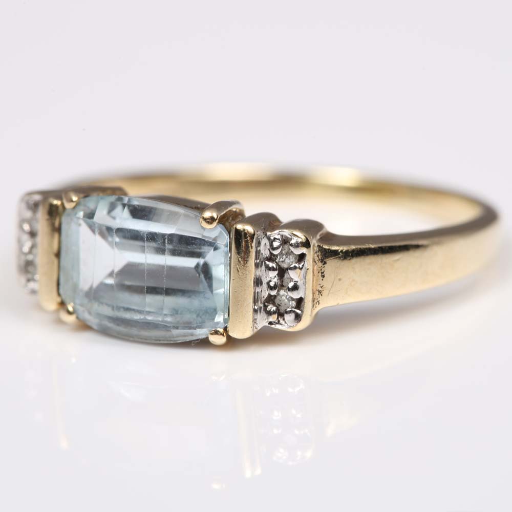 10K Yellow Gold, Blue Topaz, and Diamond Ring