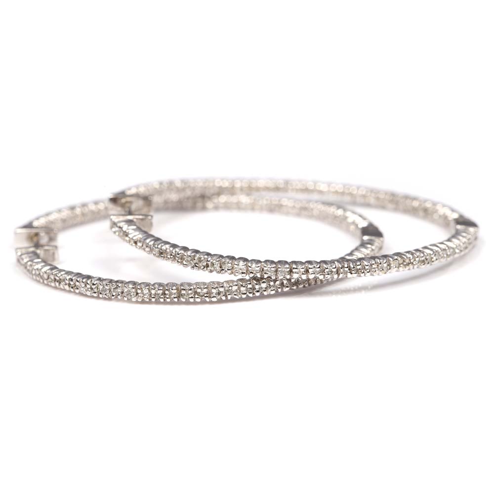 14K White Gold and 1.00 CTW Diamond Inside-Out Hoop Earrings