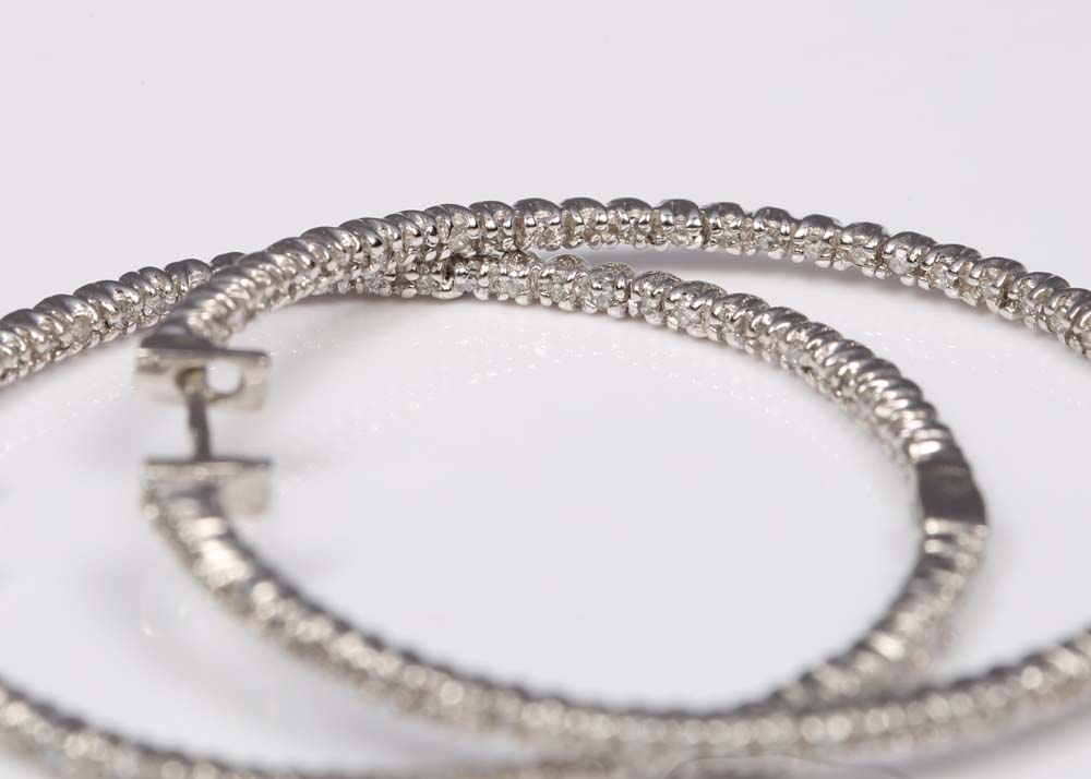 14K White Gold and 1.00 CTW Diamond Inside-Out Hoop Earrings
