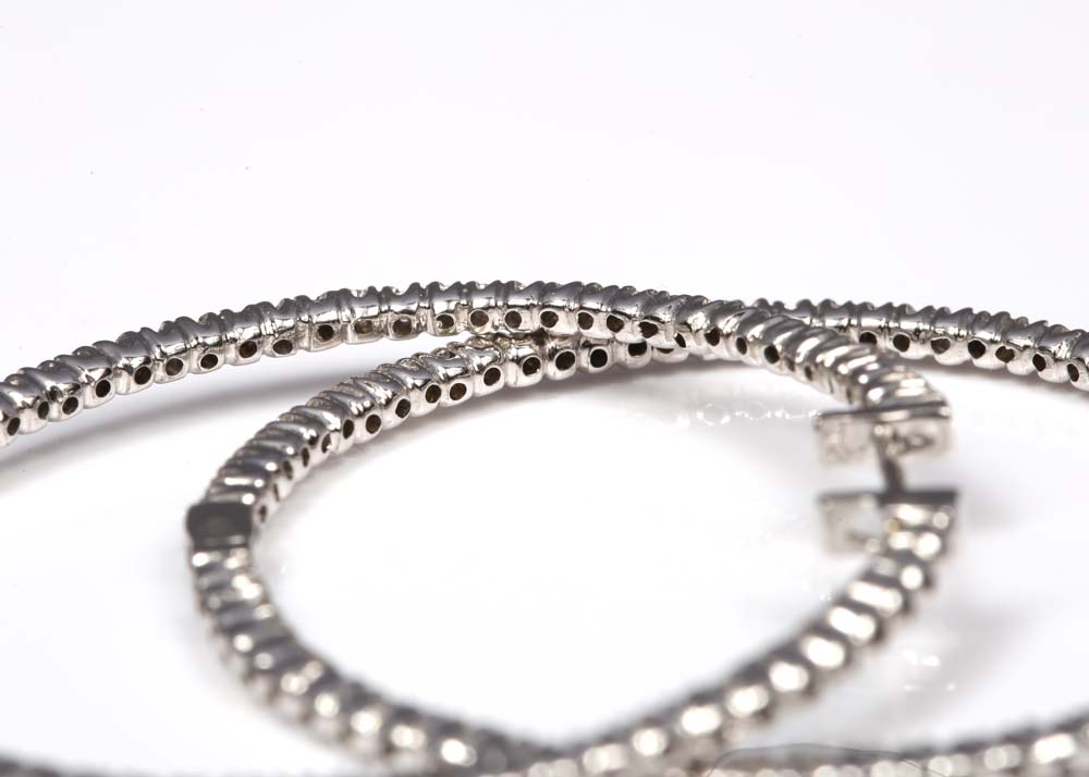 14K White Gold and 1.00 CTW Diamond Inside-Out Hoop Earrings