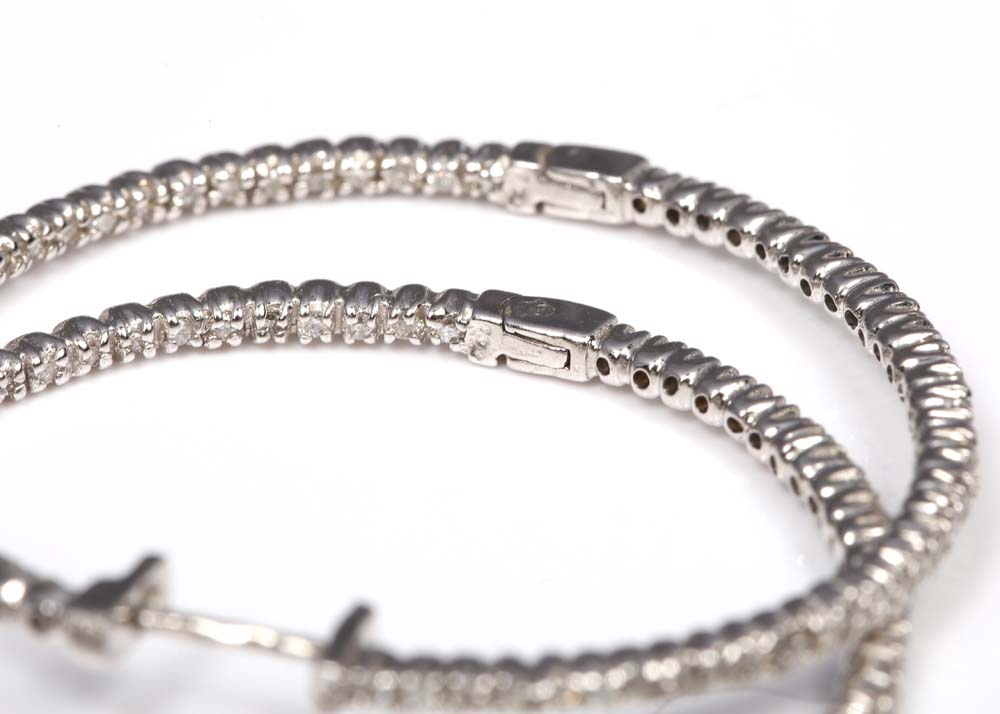 14K White Gold and 1.00 CTW Diamond Inside-Out Hoop Earrings