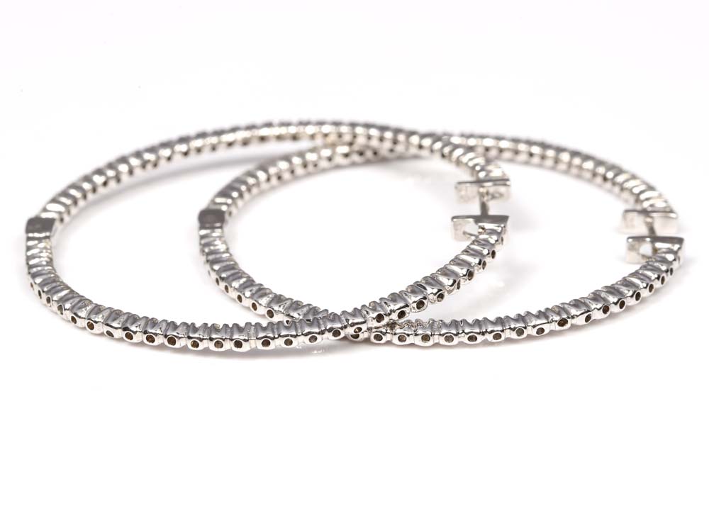 14K White Gold and 1.00 CTW Diamond Inside-Out Hoop Earrings
