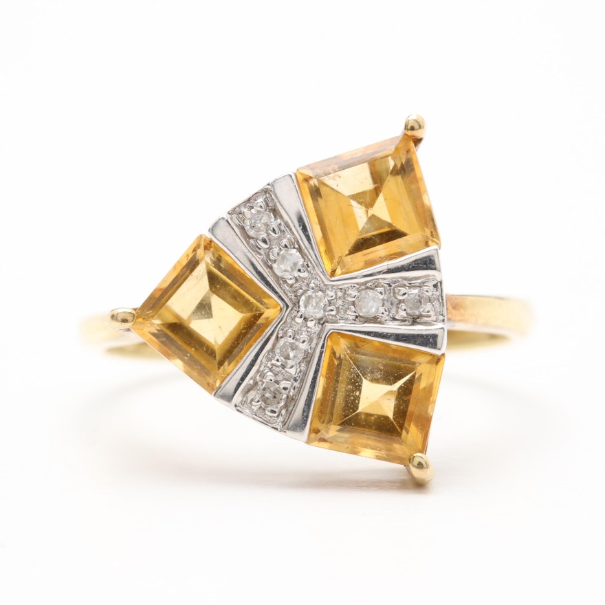 14K Yellow Gold Diamond and Citrine Ring