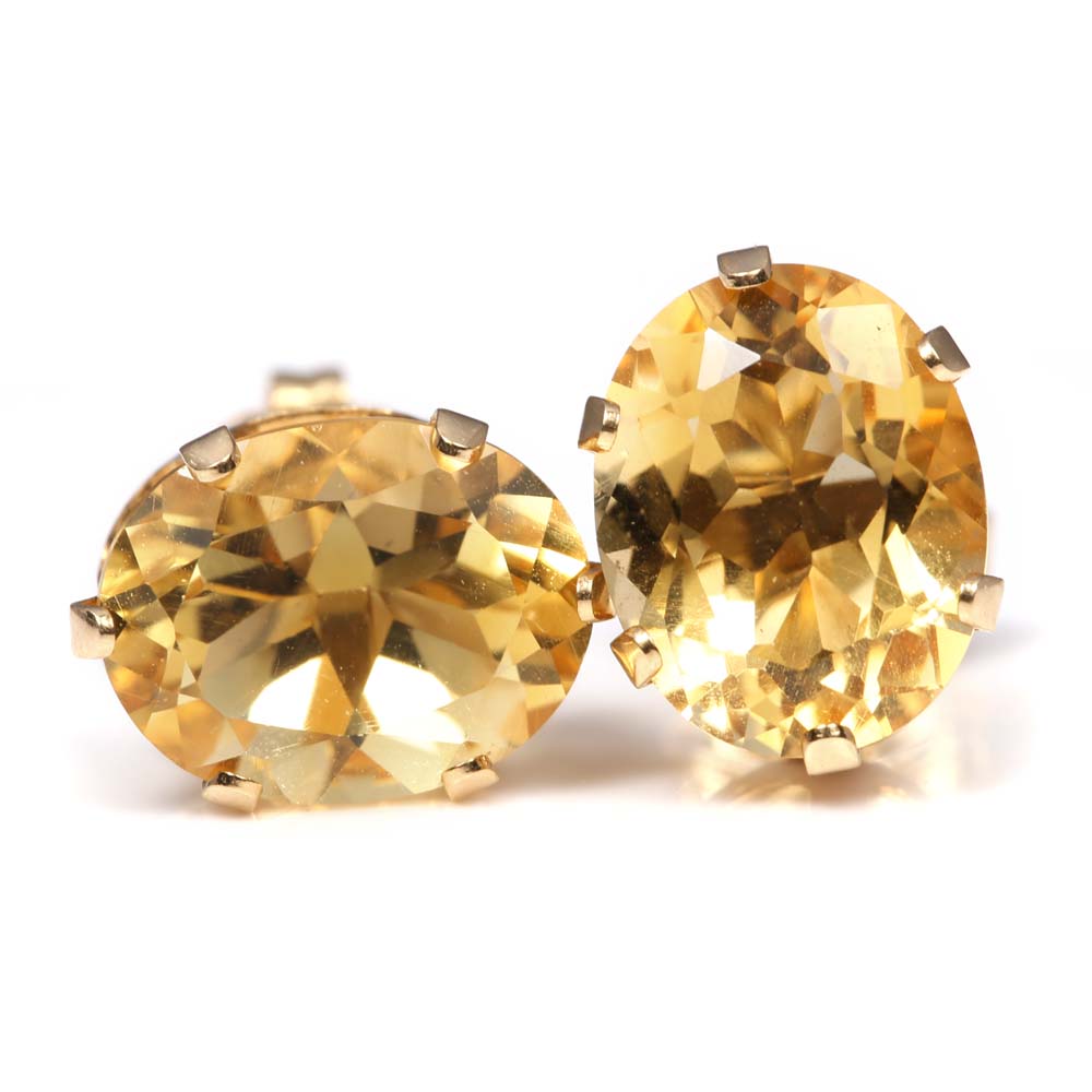 14K Yellow Gold and 3.30 CTW Citrine Stud Earrings
