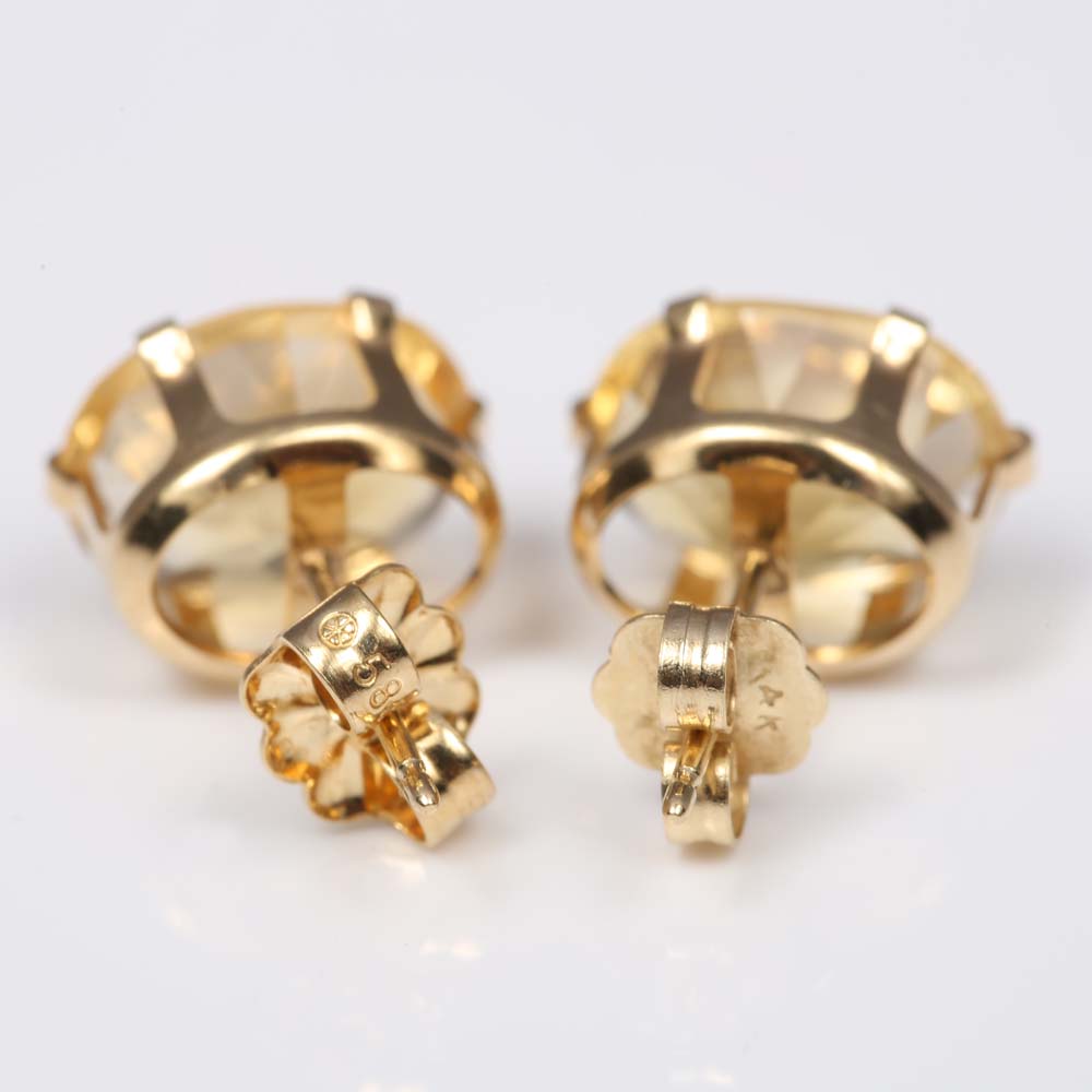 14K Yellow Gold and 3.30 CTW Citrine Stud Earrings