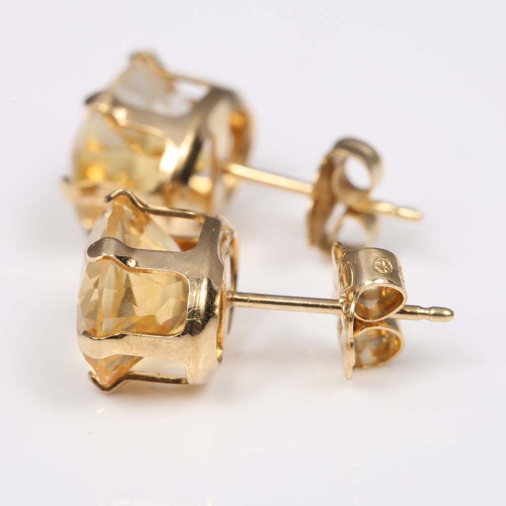 14K Yellow Gold and 3.30 CTW Citrine Stud Earrings