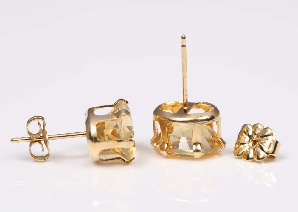 14K Yellow Gold and 3.30 CTW Citrine Stud Earrings