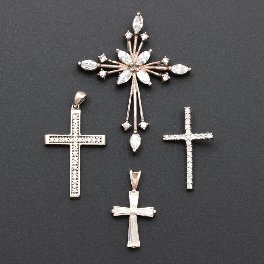 Sterling Silver Crux Gemmata Cross Pendants With Cubic Zirconia Accents