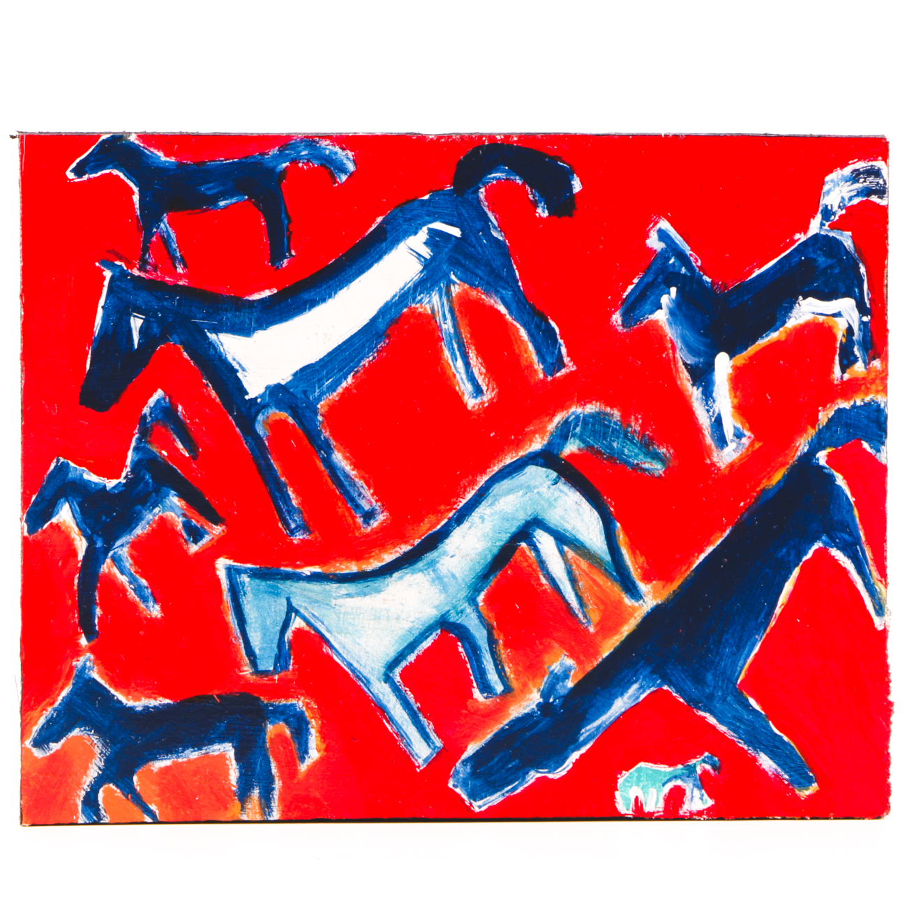 T. Marie Nolan Contemporary Outsider Folk Art Painting on Wood "Wild Horses"