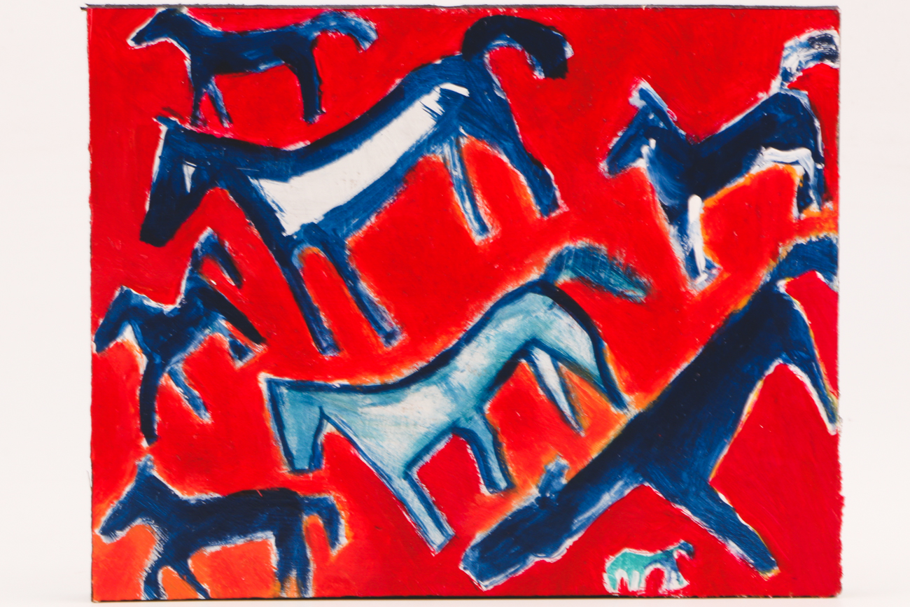 T. Marie Nolan Contemporary Outsider Folk Art Painting on Wood "Wild Horses"
