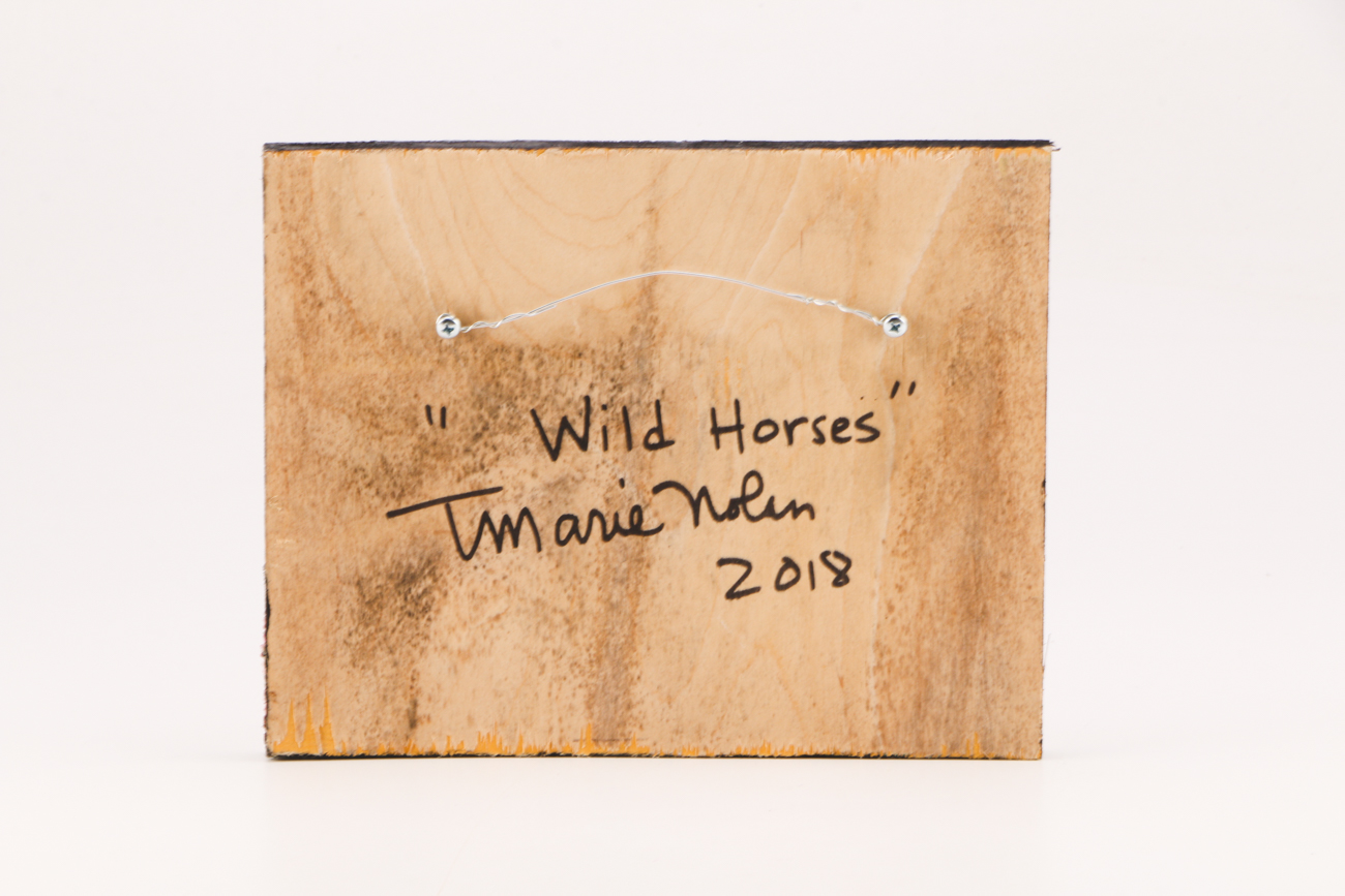 T. Marie Nolan Contemporary Outsider Folk Art Painting on Wood "Wild Horses"