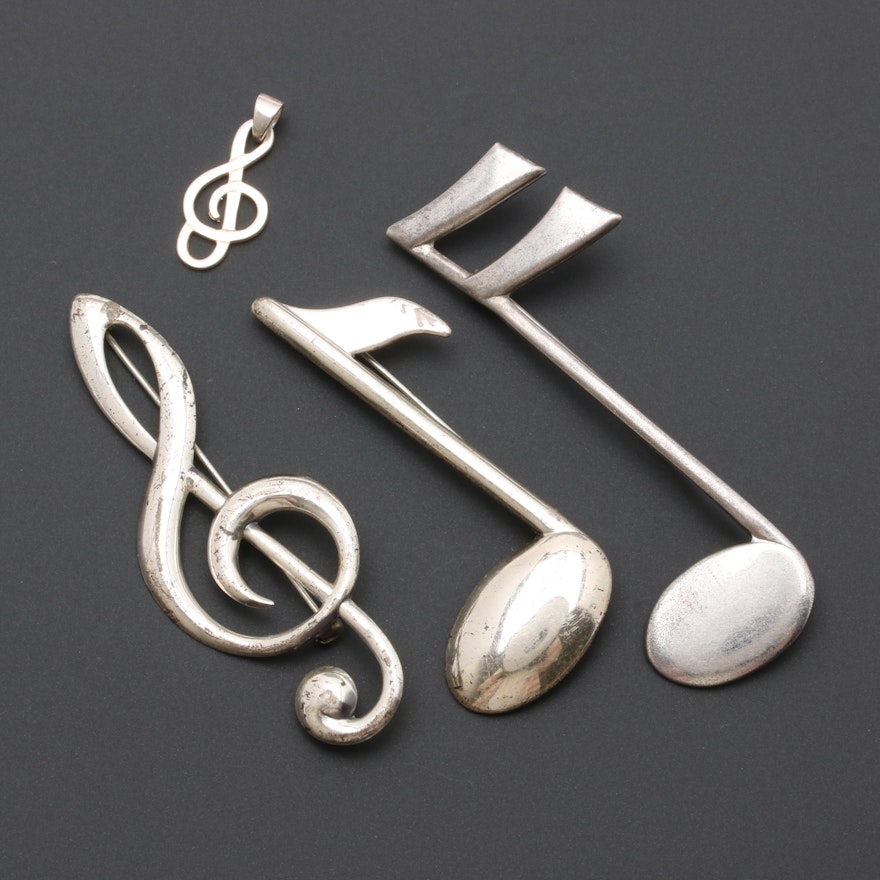 Sterling Silver Music Note Brooches