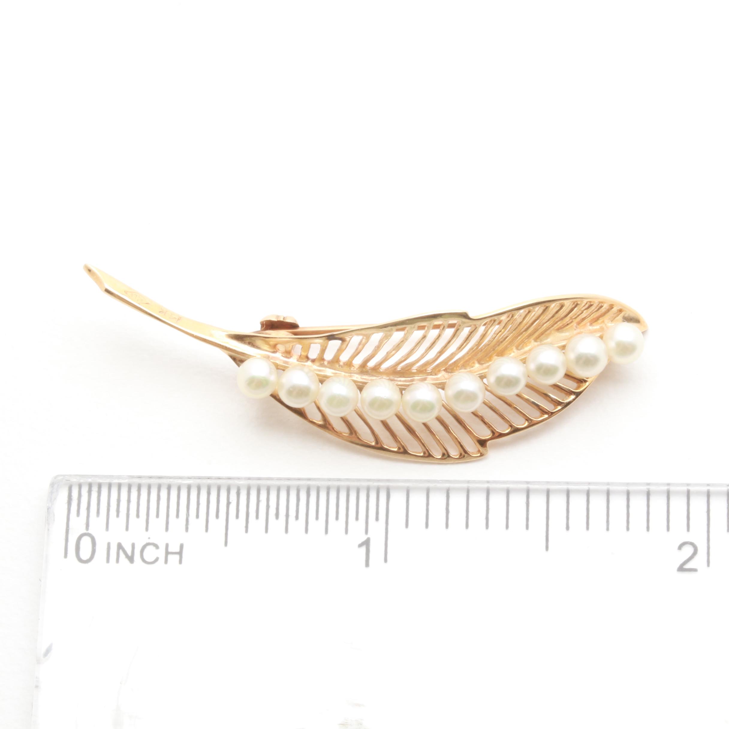 14K Yellow Gold Black Onyx Necklace and Cultured Pearl Brooch