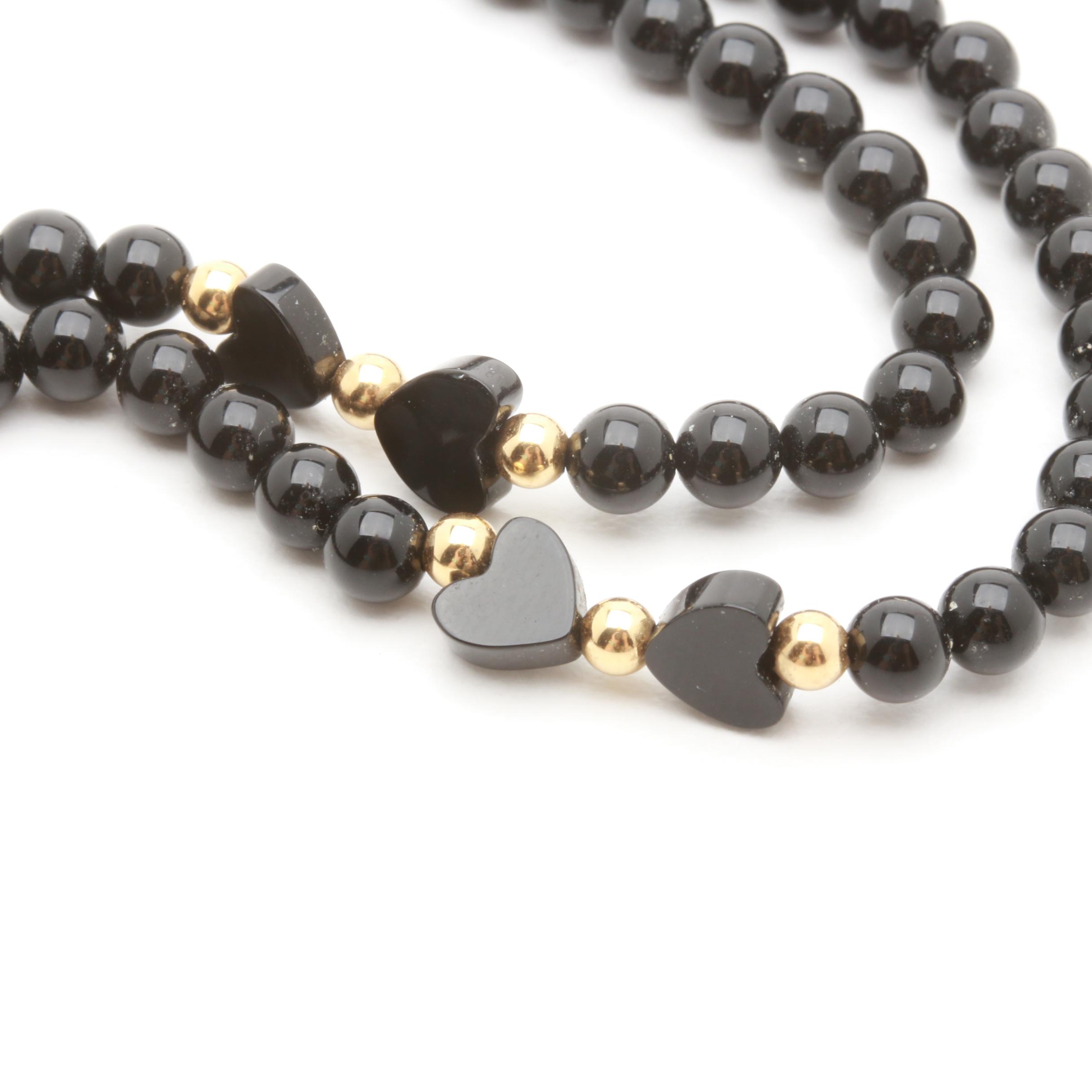 14K Yellow Gold Black Onyx Necklace and Cultured Pearl Brooch