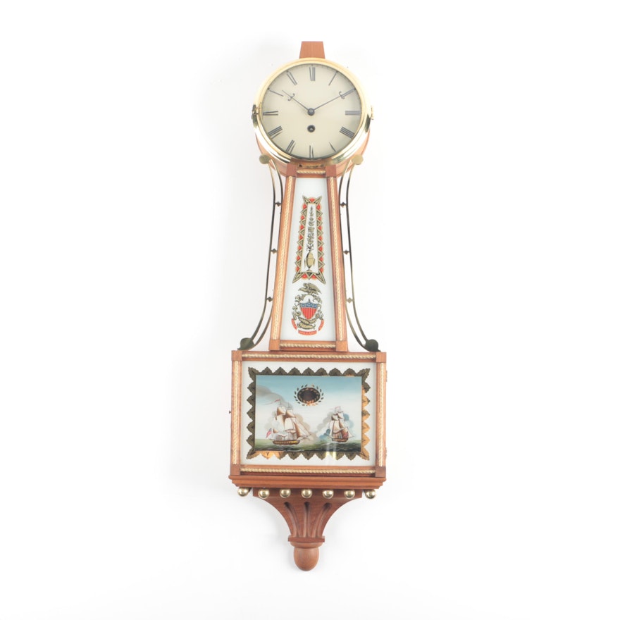 Reproduction Willard Patent Banjo Wall Clock with Reverse Glass Painting