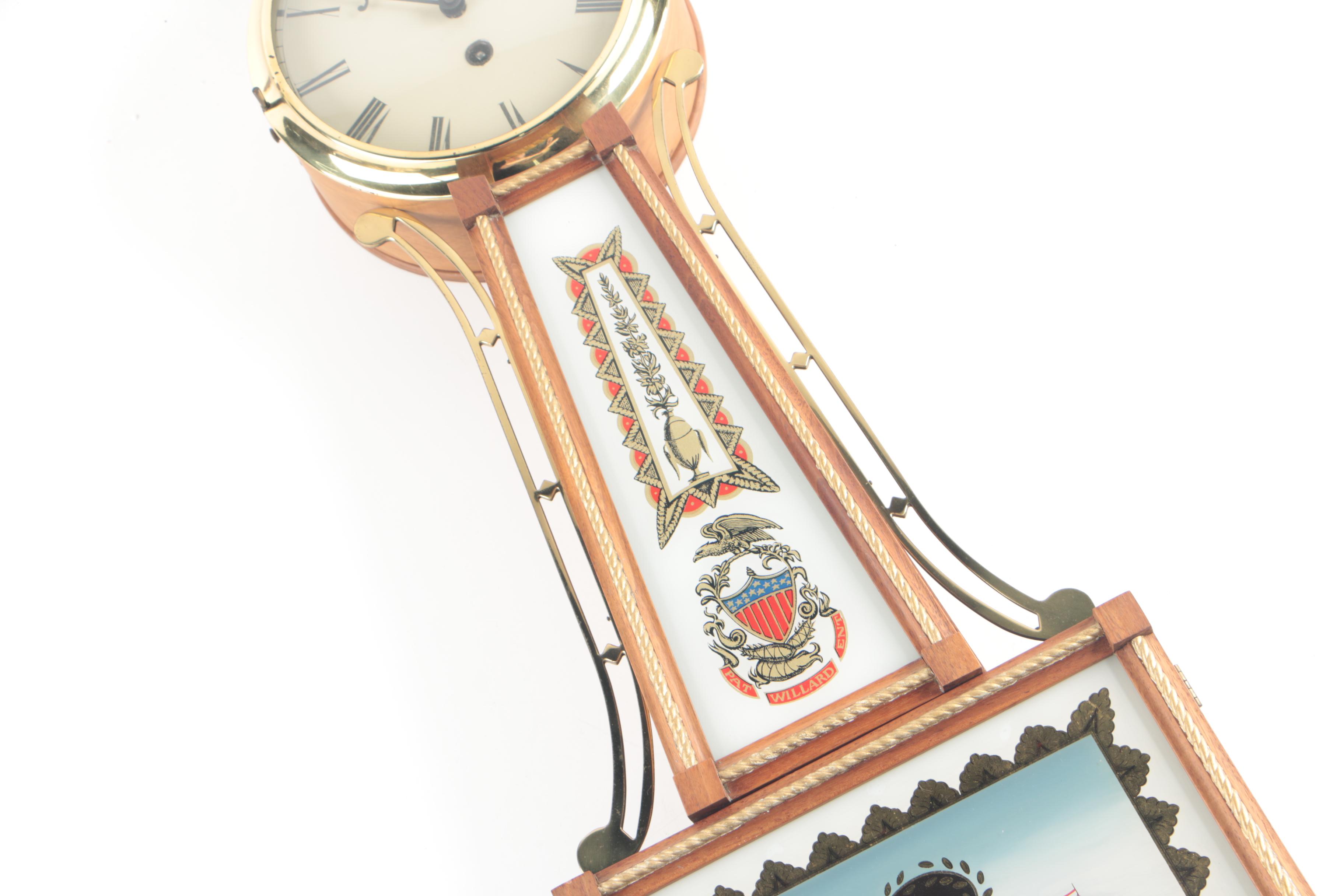Reproduction Willard Patent Banjo Wall Clock with Reverse Glass Painting