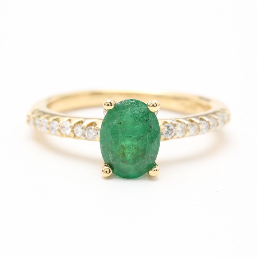 18K Yellow Gold 1.00 CT Emerald and Diamond Ring