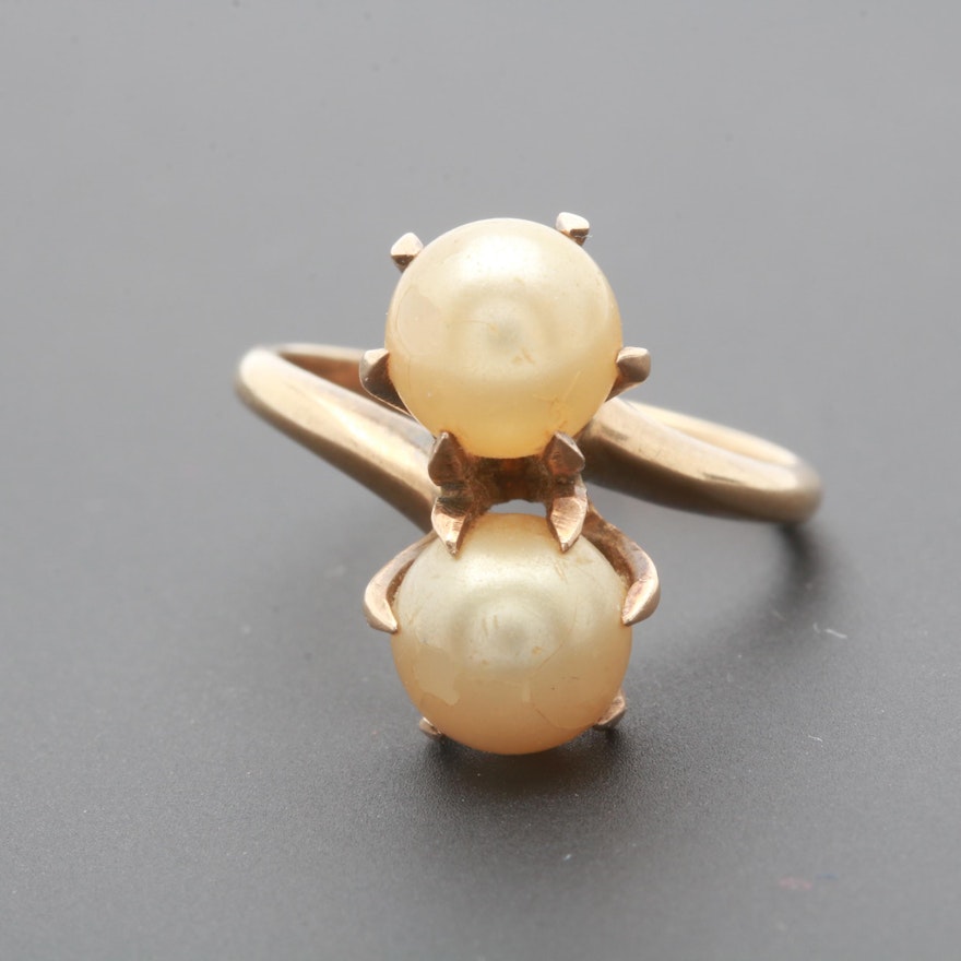 10K Yellow Gold Imitation Pearl Ring