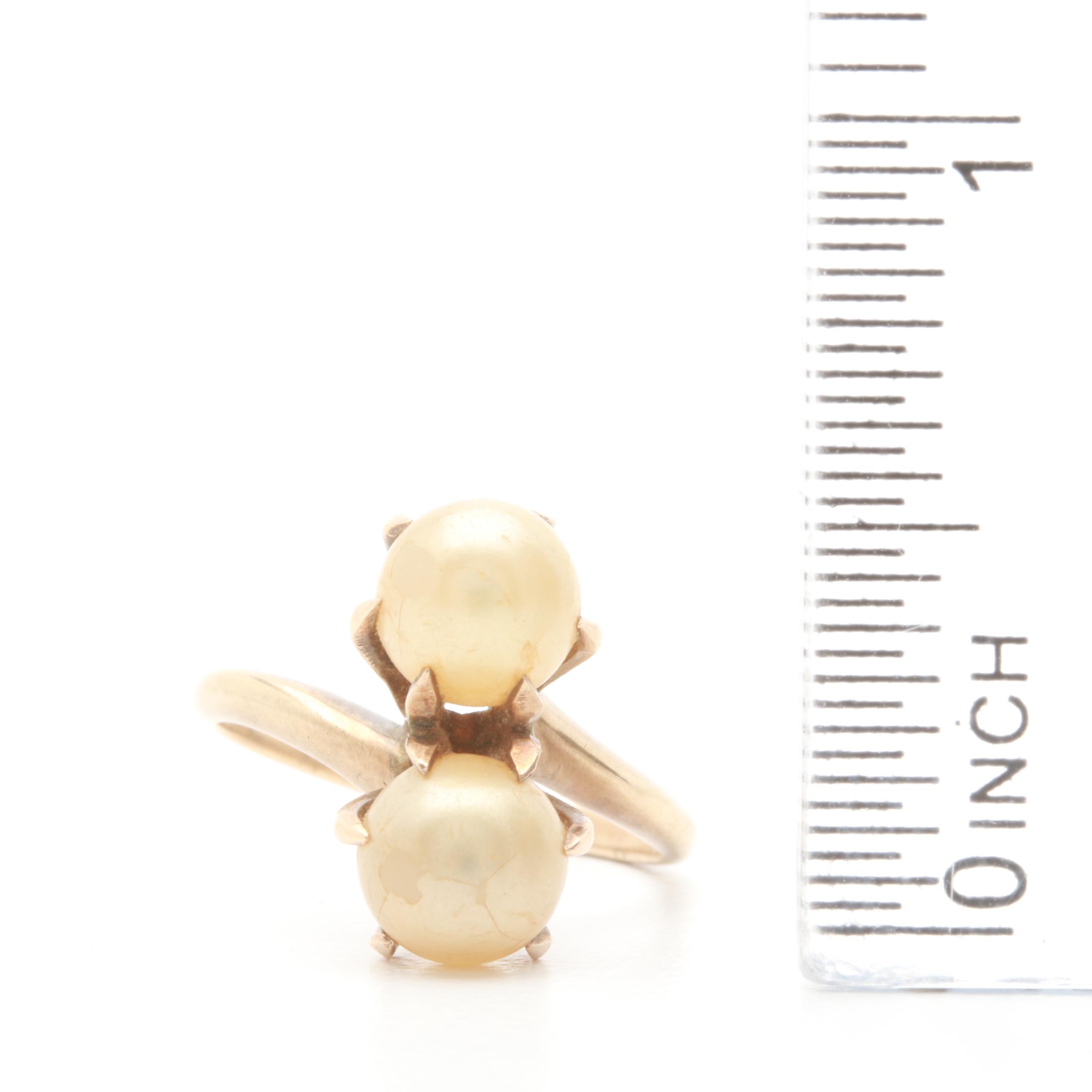 10K Yellow Gold Imitation Pearl Ring