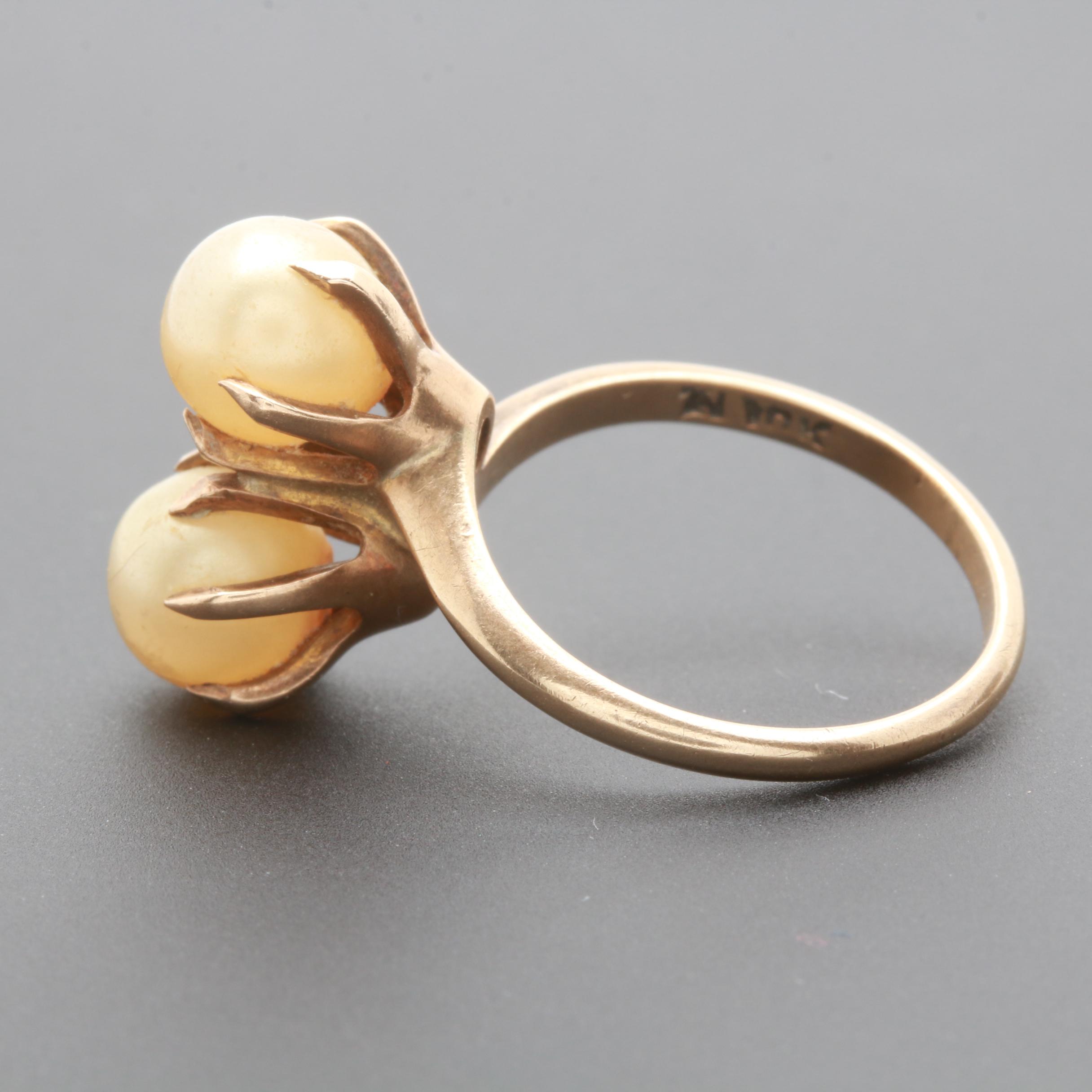 10K Yellow Gold Imitation Pearl Ring