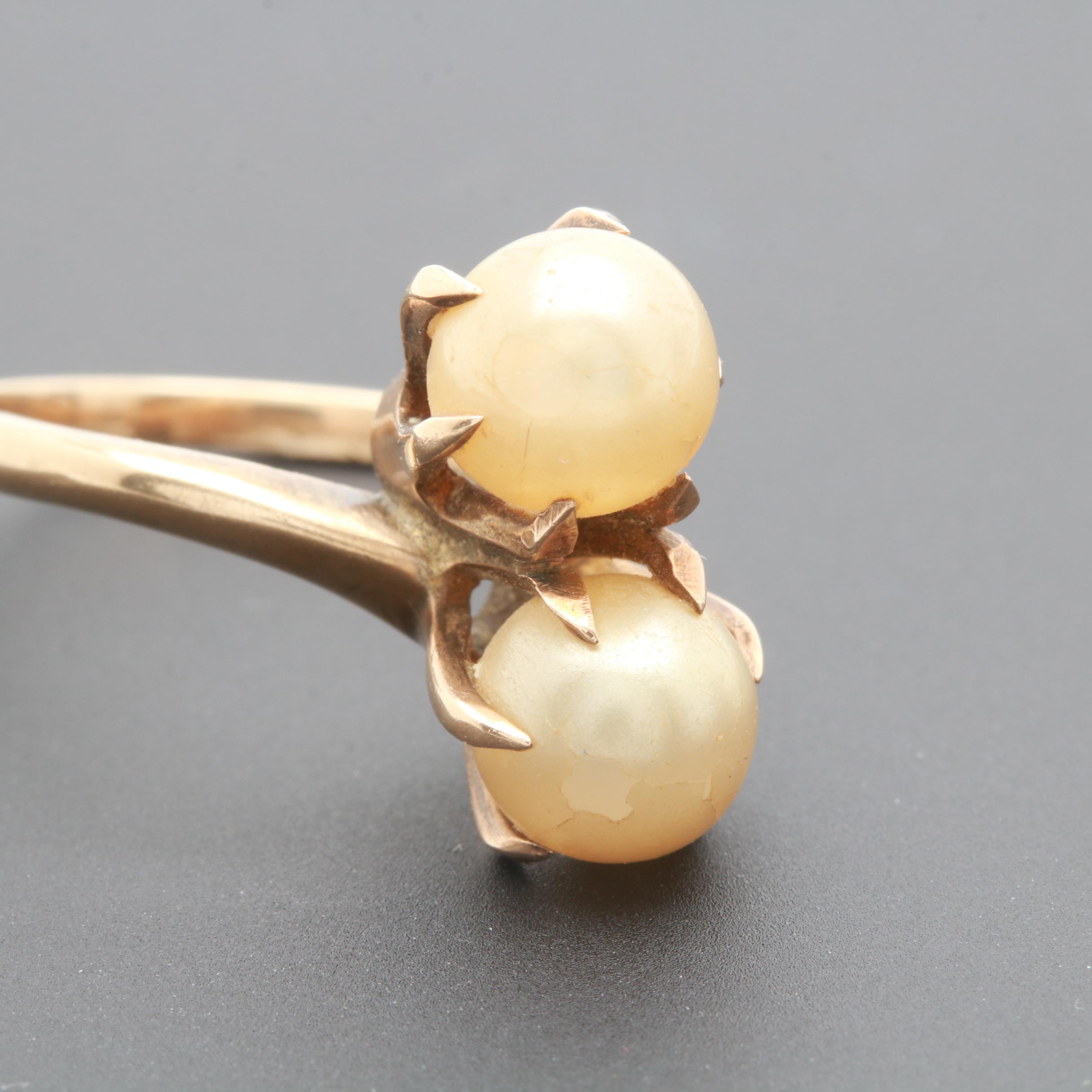 10K Yellow Gold Imitation Pearl Ring