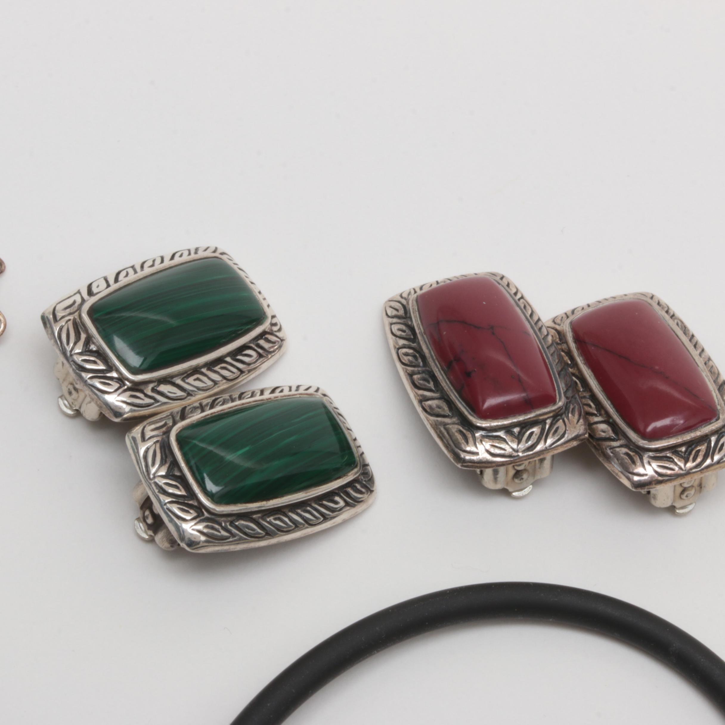 Sterling Silver Necklace and Earring Assortment with Magnesite and Jasper