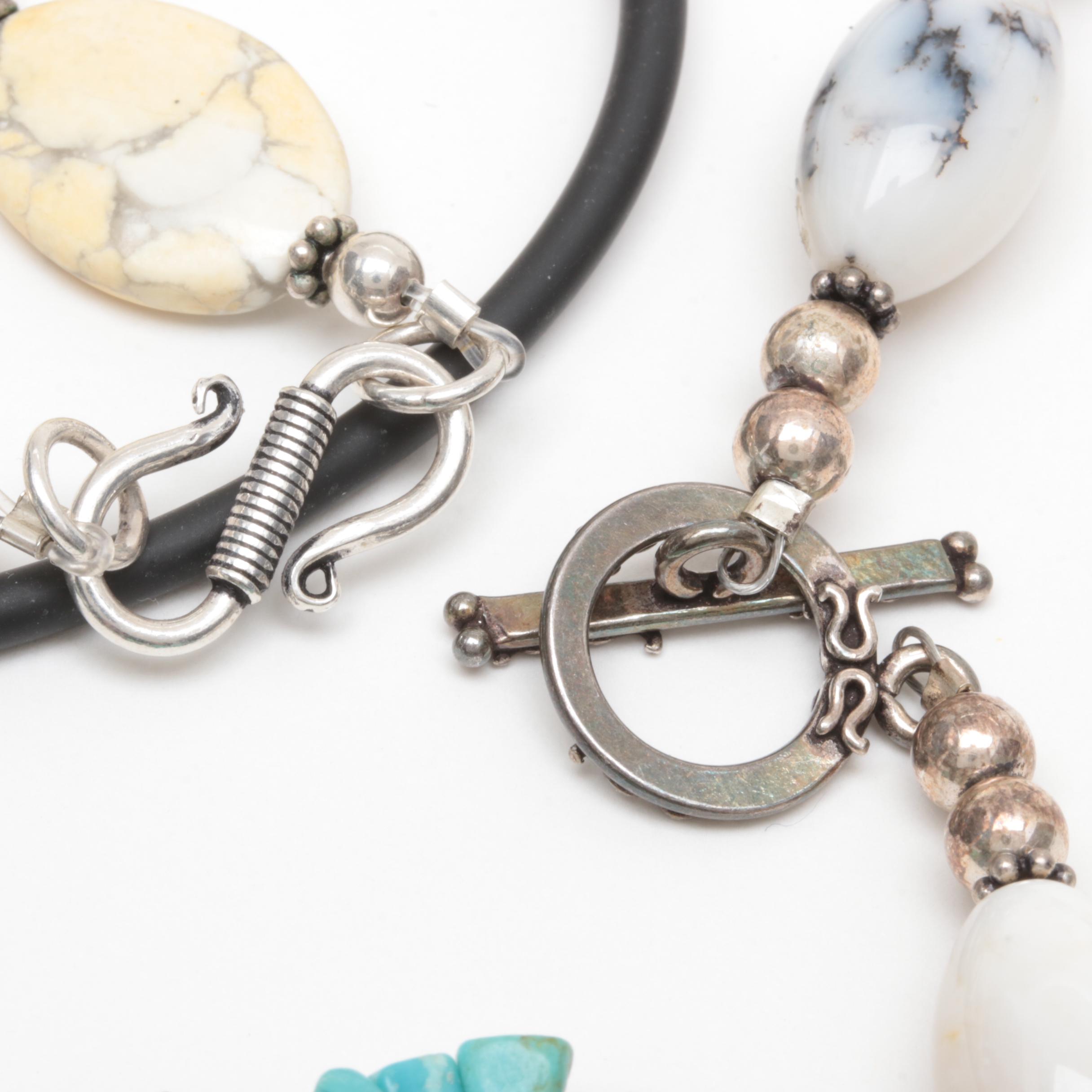 Sterling Silver Necklace and Earring Assortment with Magnesite and Jasper