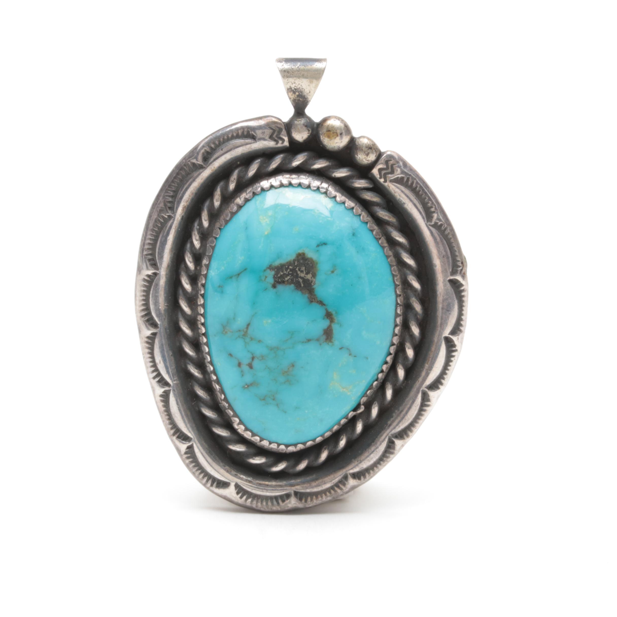 Southwestern Style Sterling Silver Turquoise Pendant