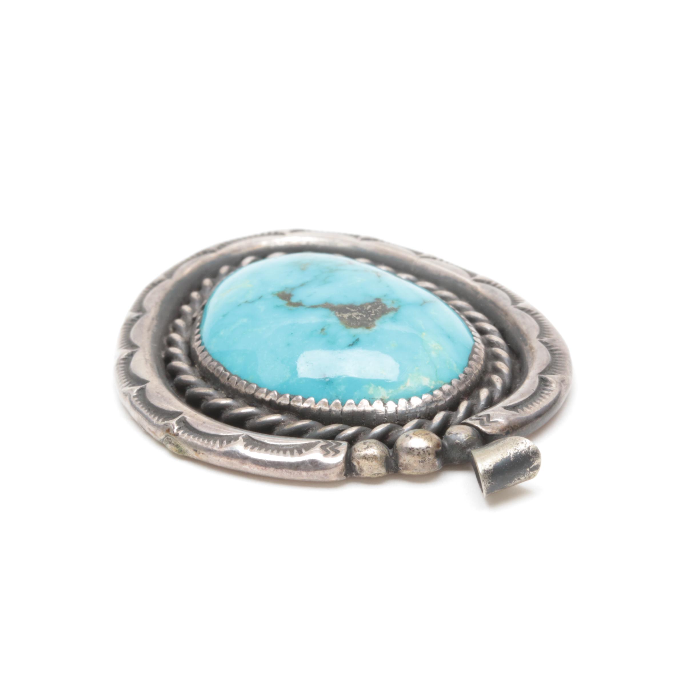 Southwestern Style Sterling Silver Turquoise Pendant