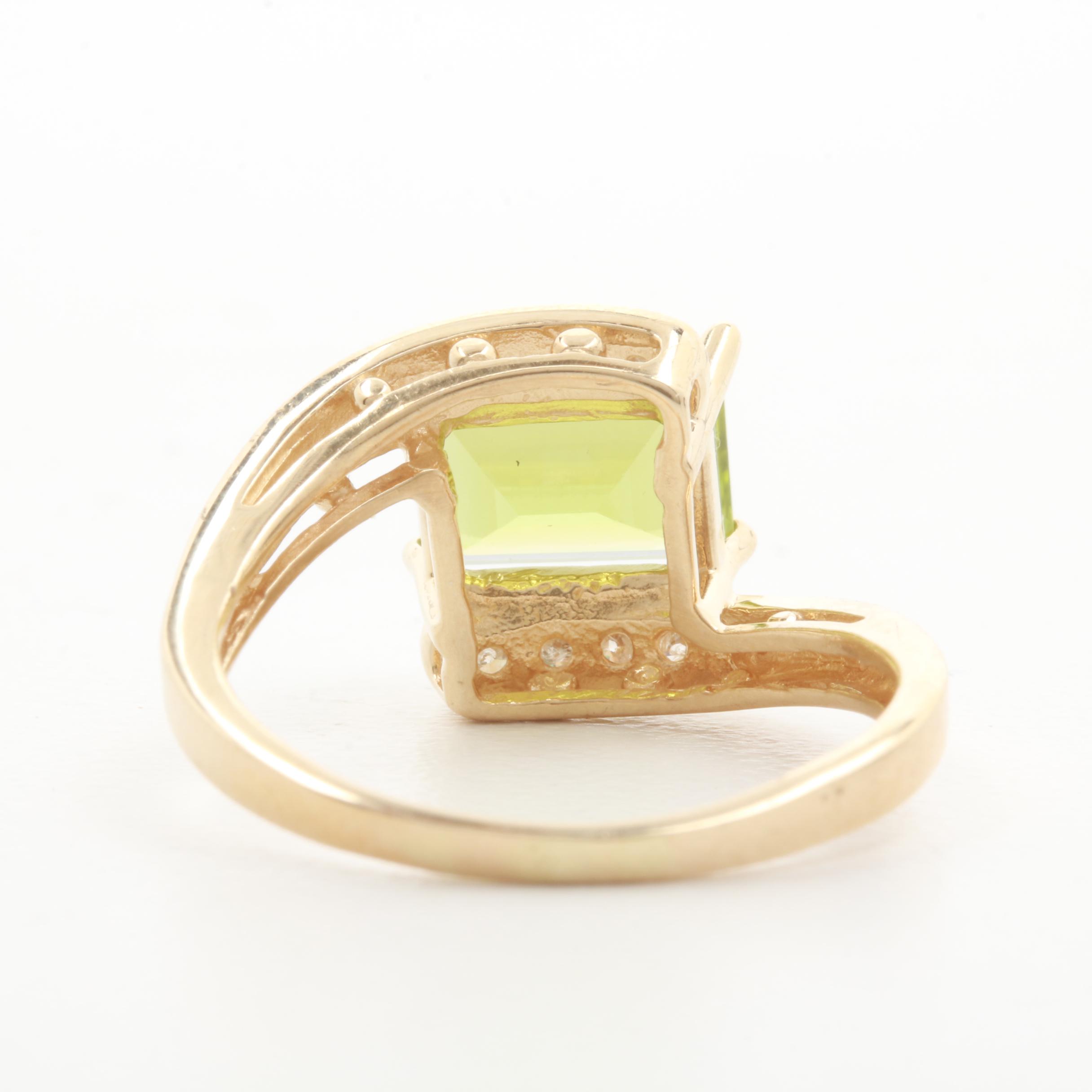 14K Yellow Gold Peridot and Diamond Ring