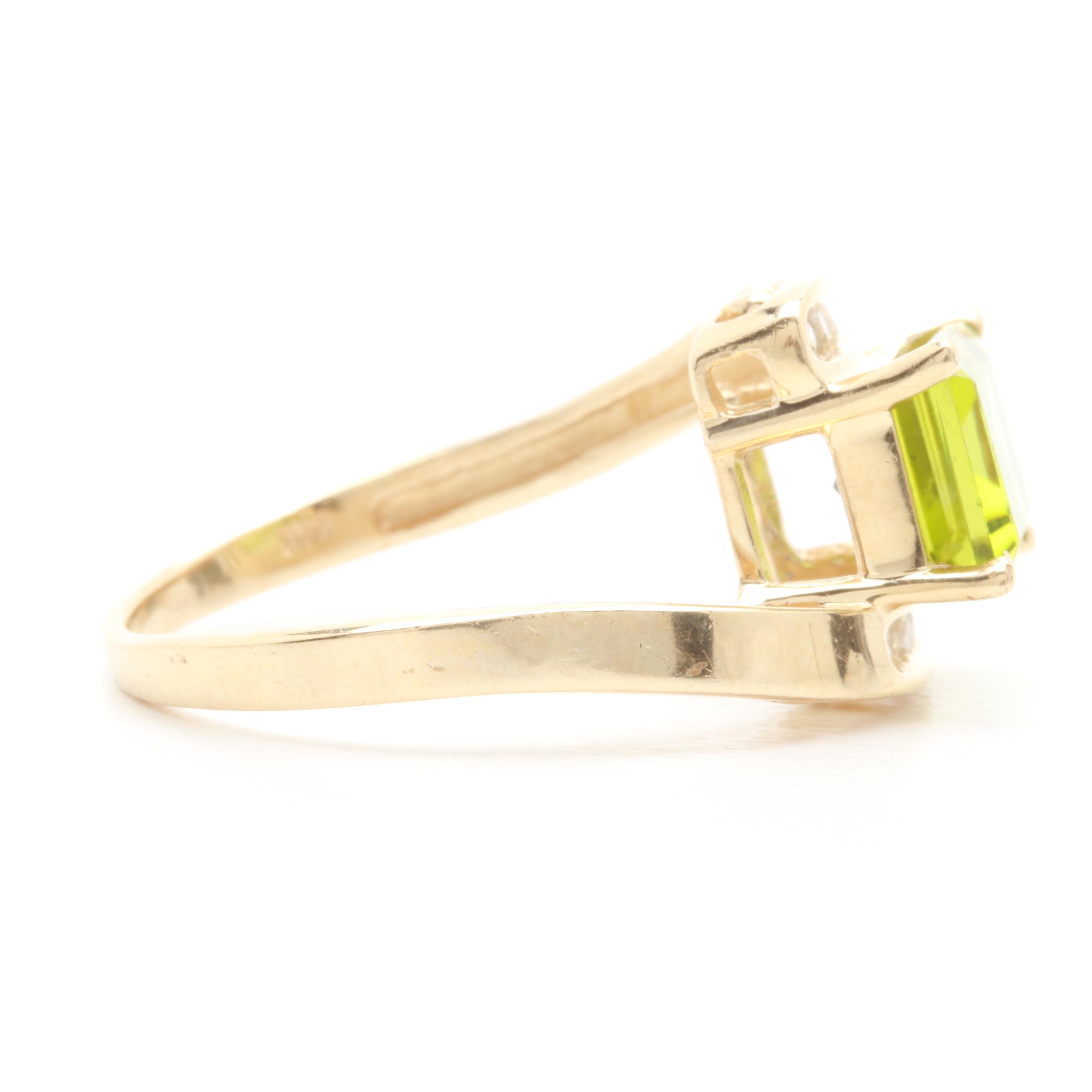 14K Yellow Gold Peridot and Diamond Ring