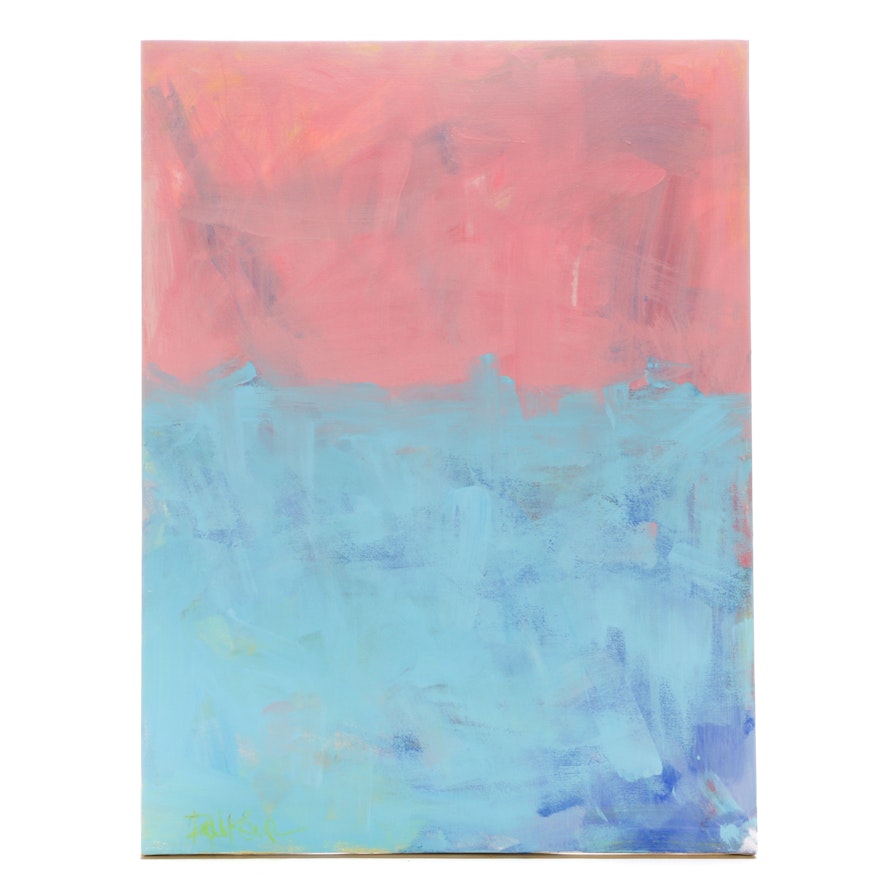 Robbie Kemper Original Abstract Acrylic on Canvas "Pink Over Two Blues"
