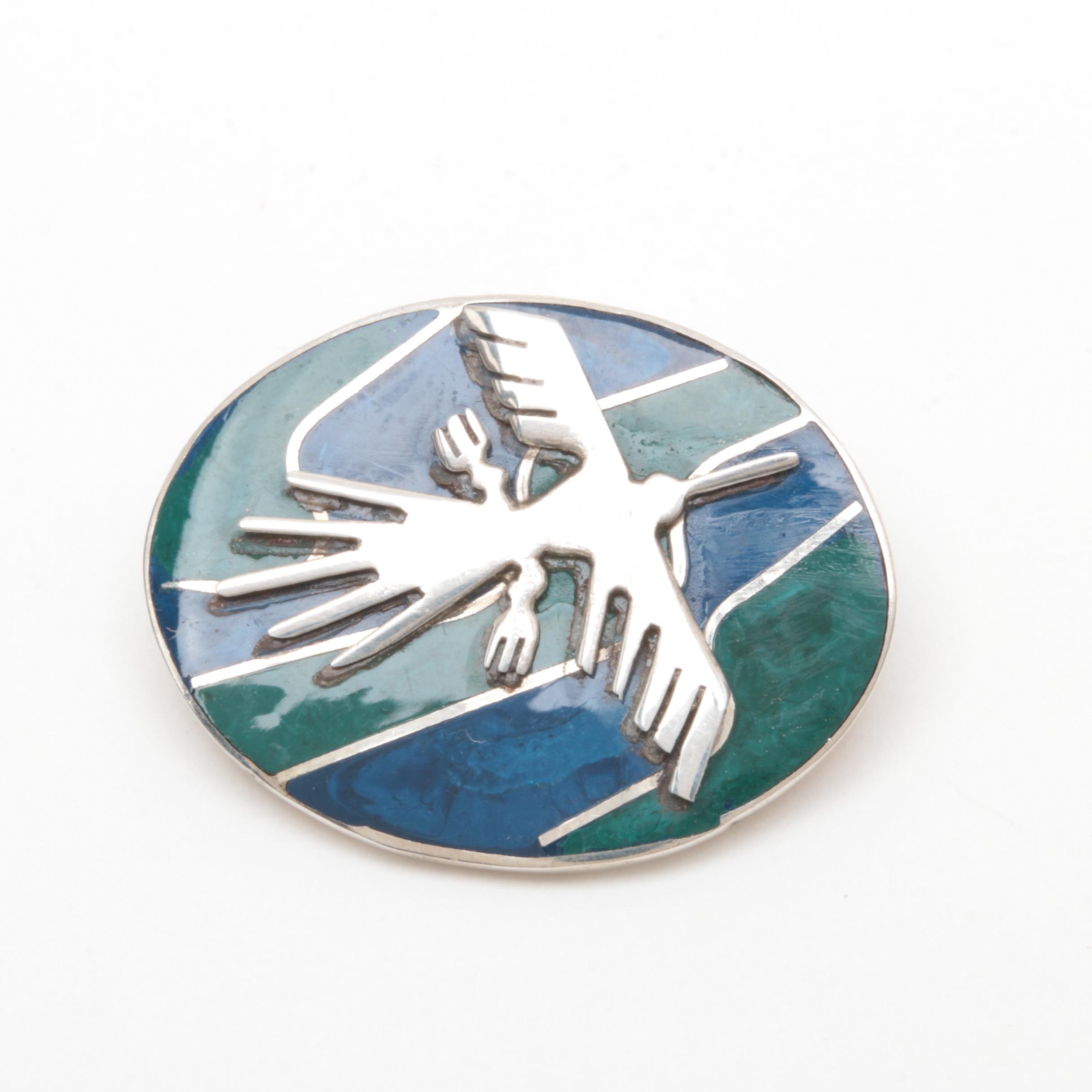 950 Silver Lapis Lazuli and Imitation Stone Pendant and Converter Brooch