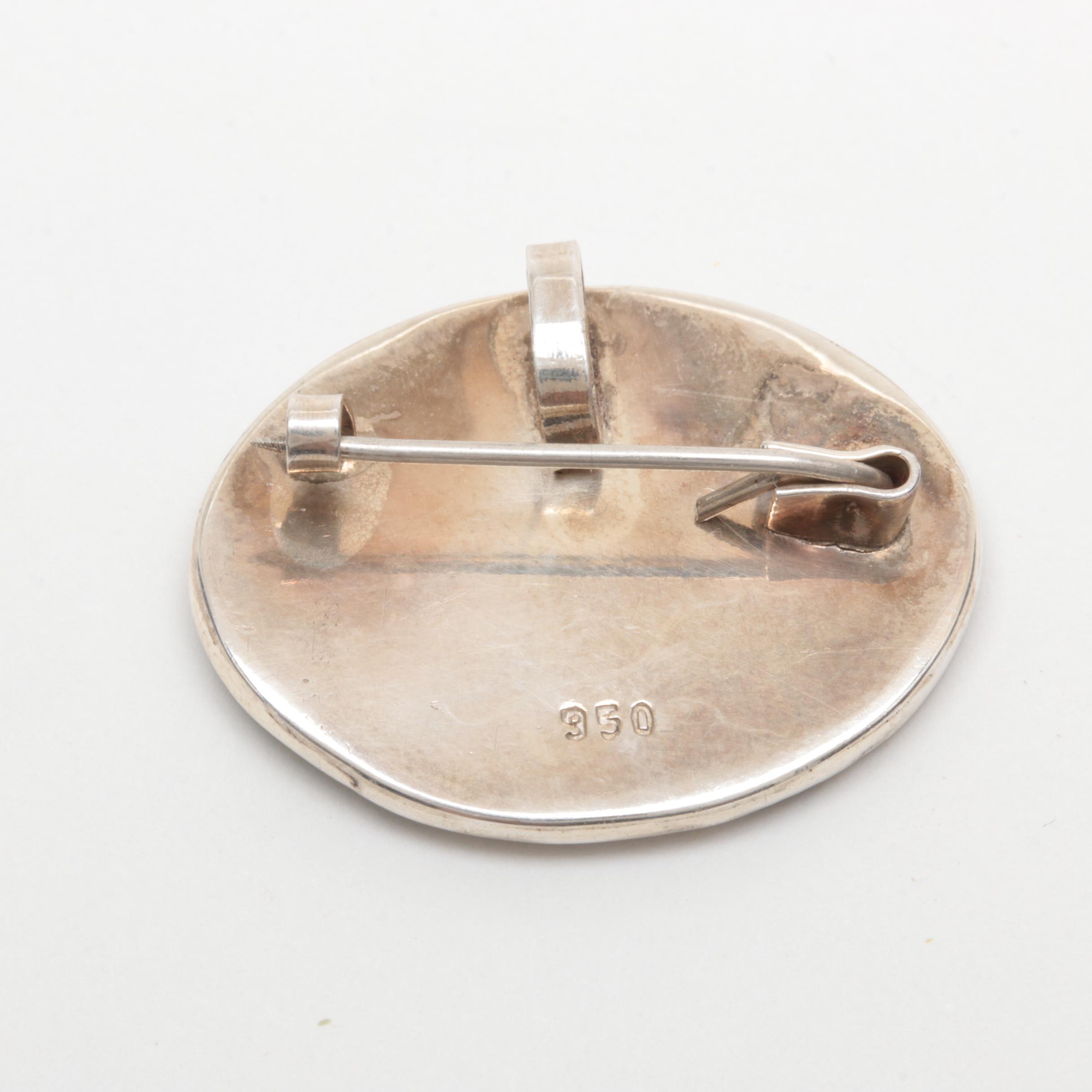 950 Silver Lapis Lazuli and Imitation Stone Pendant and Converter Brooch