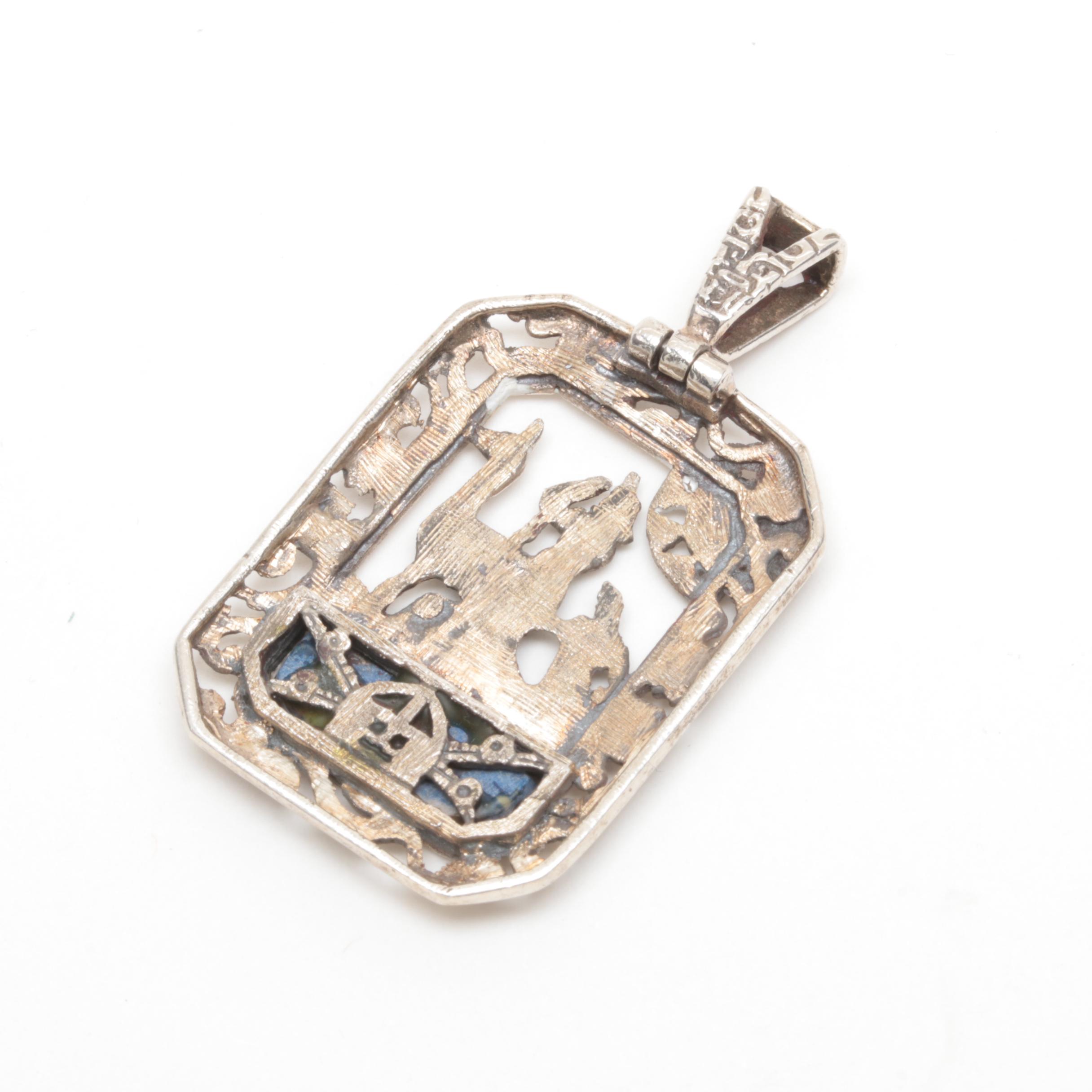 950 Silver Lapis Lazuli and Imitation Stone Pendant and Converter Brooch