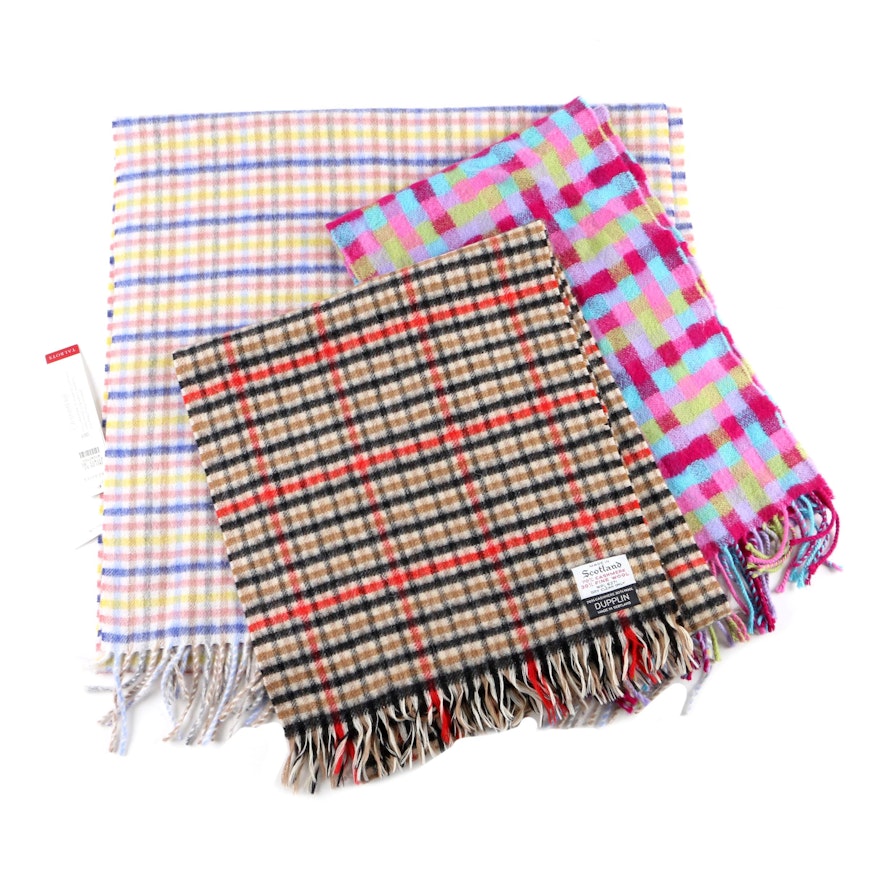 Cashmere Scarves with Checked Patterns Including Talbots and Dupplin