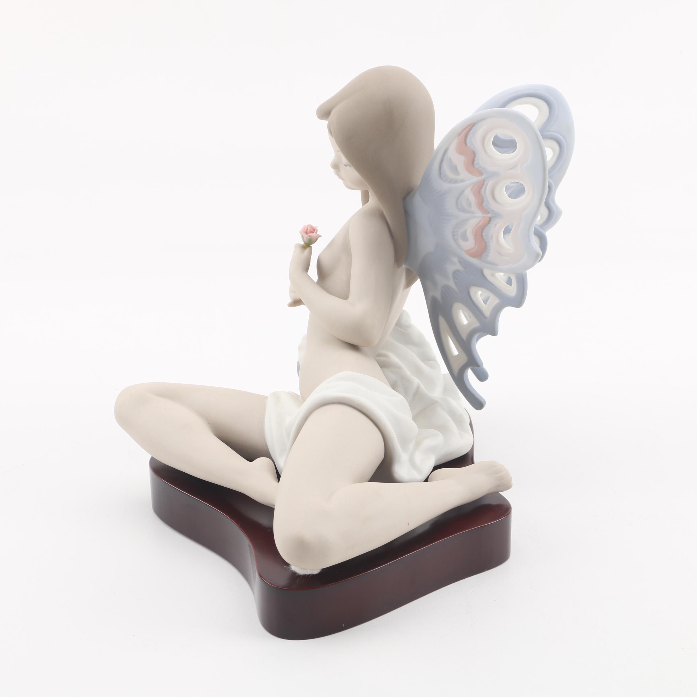 1982 Lladró Signed "Butterfly Girl with Rose" Porcelain Figurine