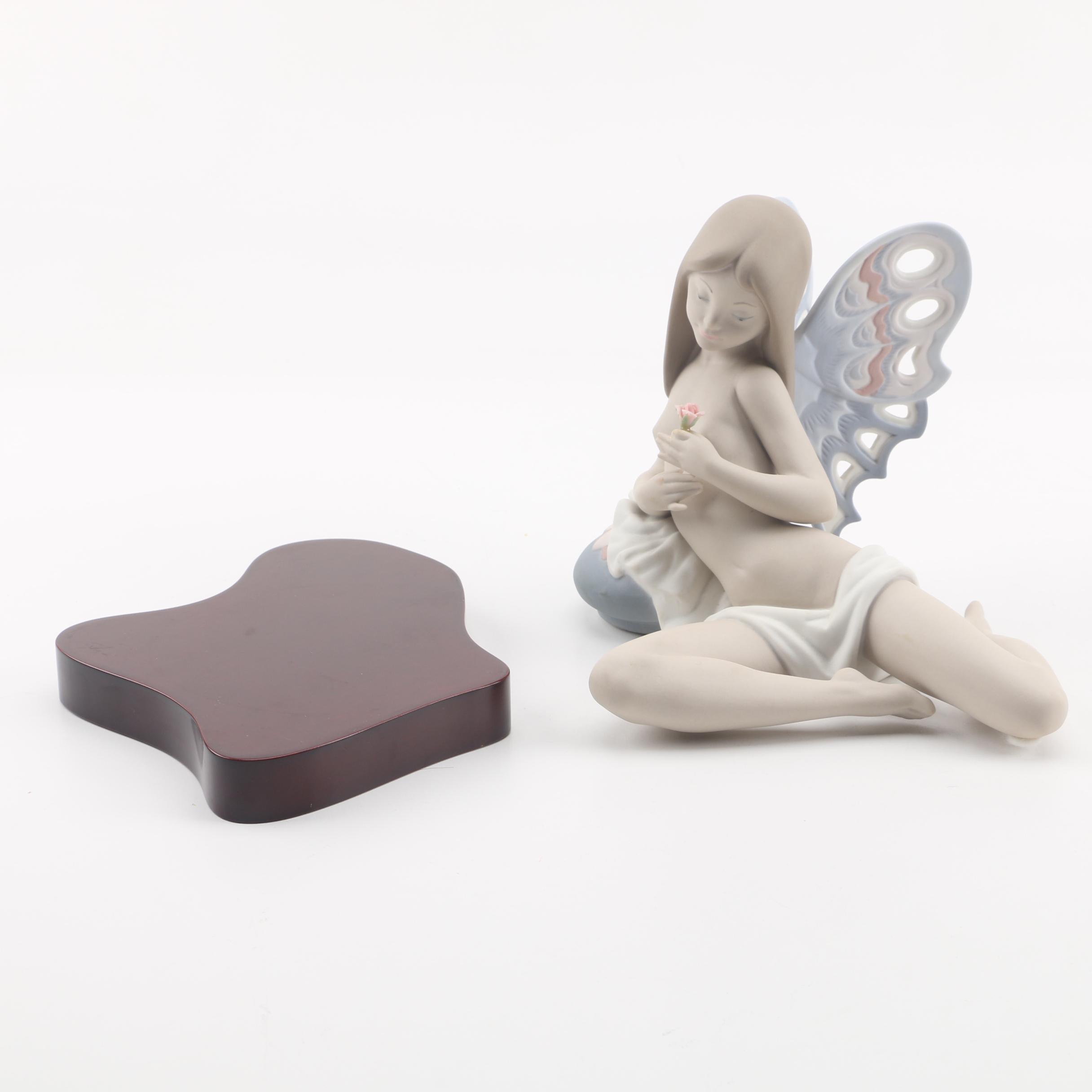 1982 Lladró Signed "Butterfly Girl with Rose" Porcelain Figurine