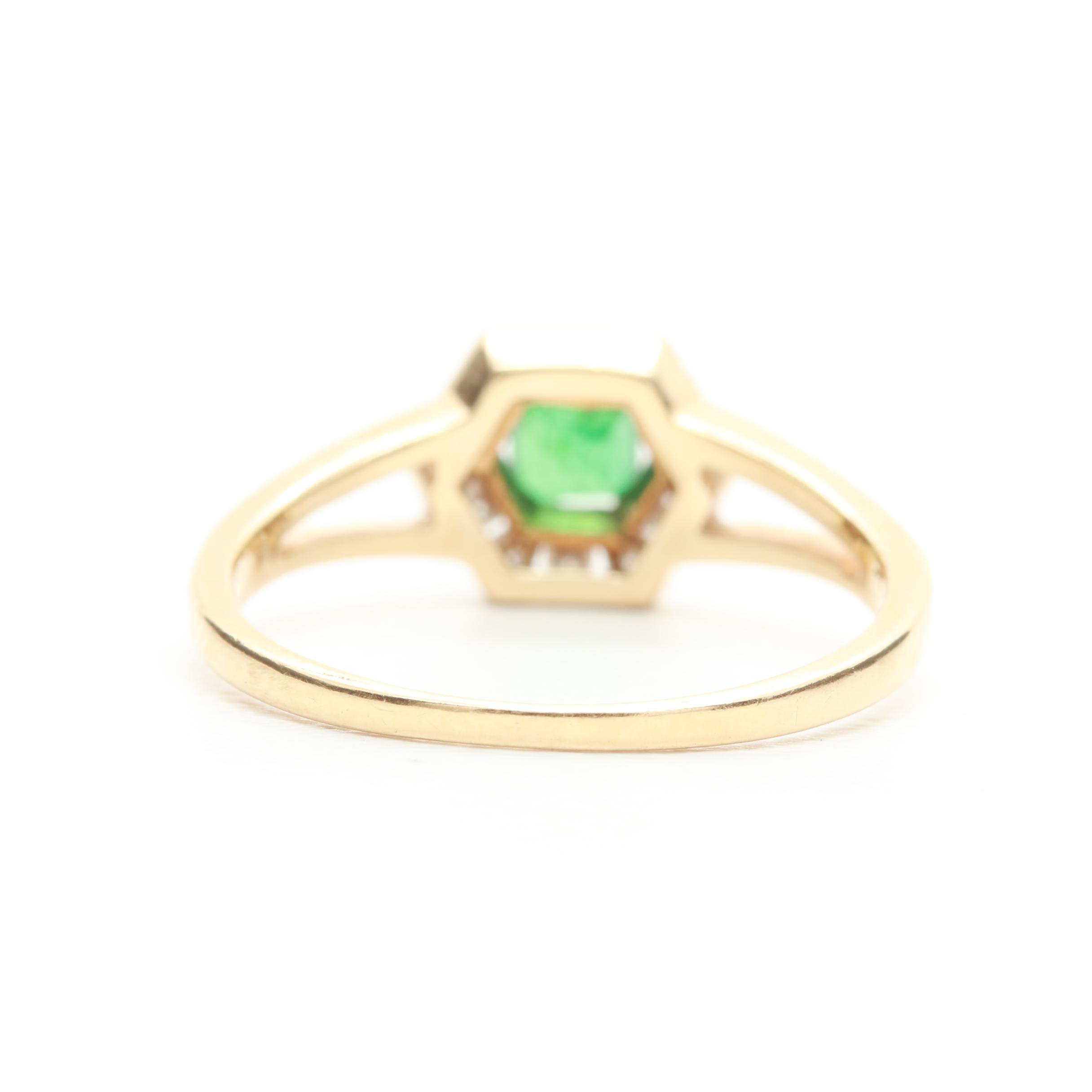 14K Yellow Gold Emerald and Diamond Ring