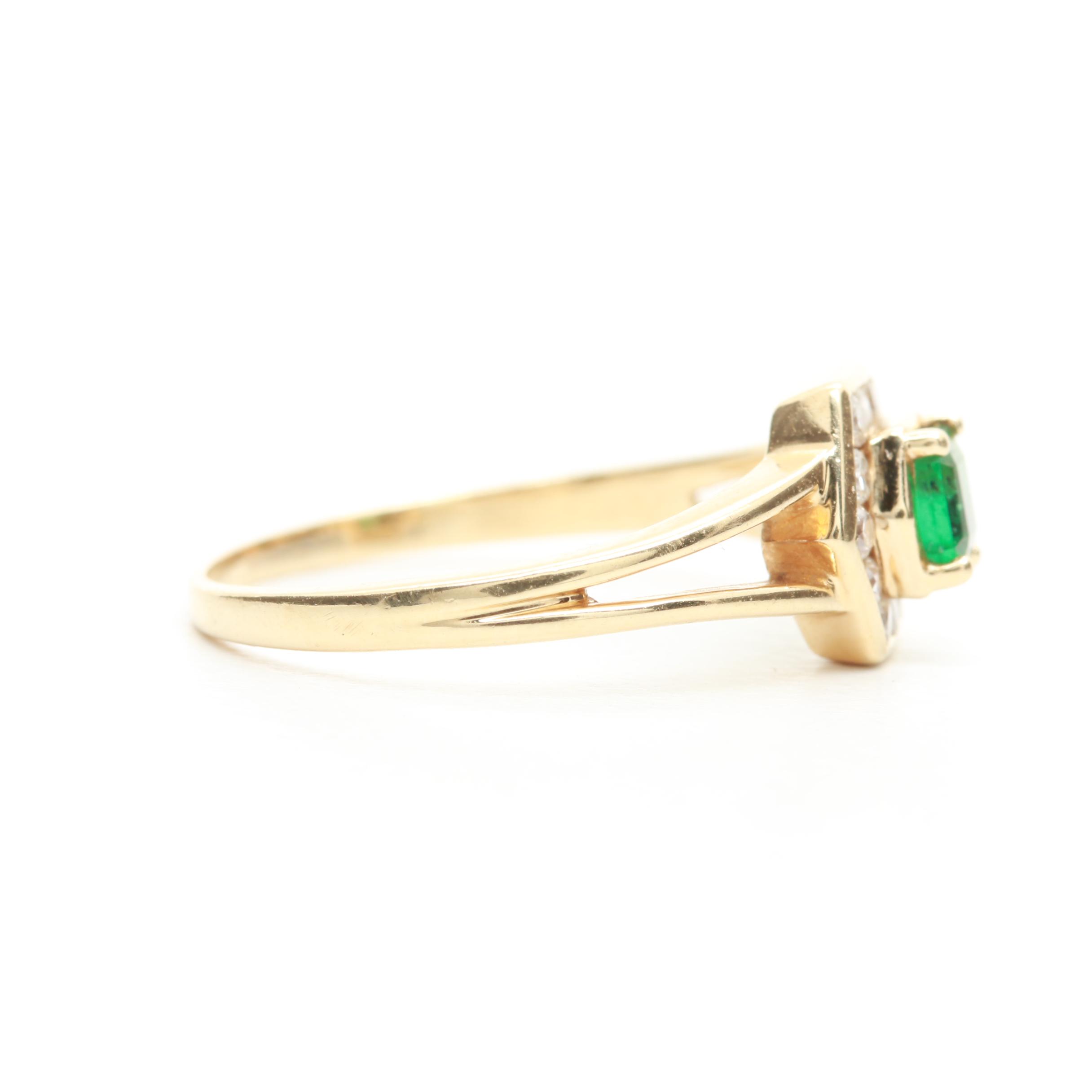 14K Yellow Gold Emerald and Diamond Ring