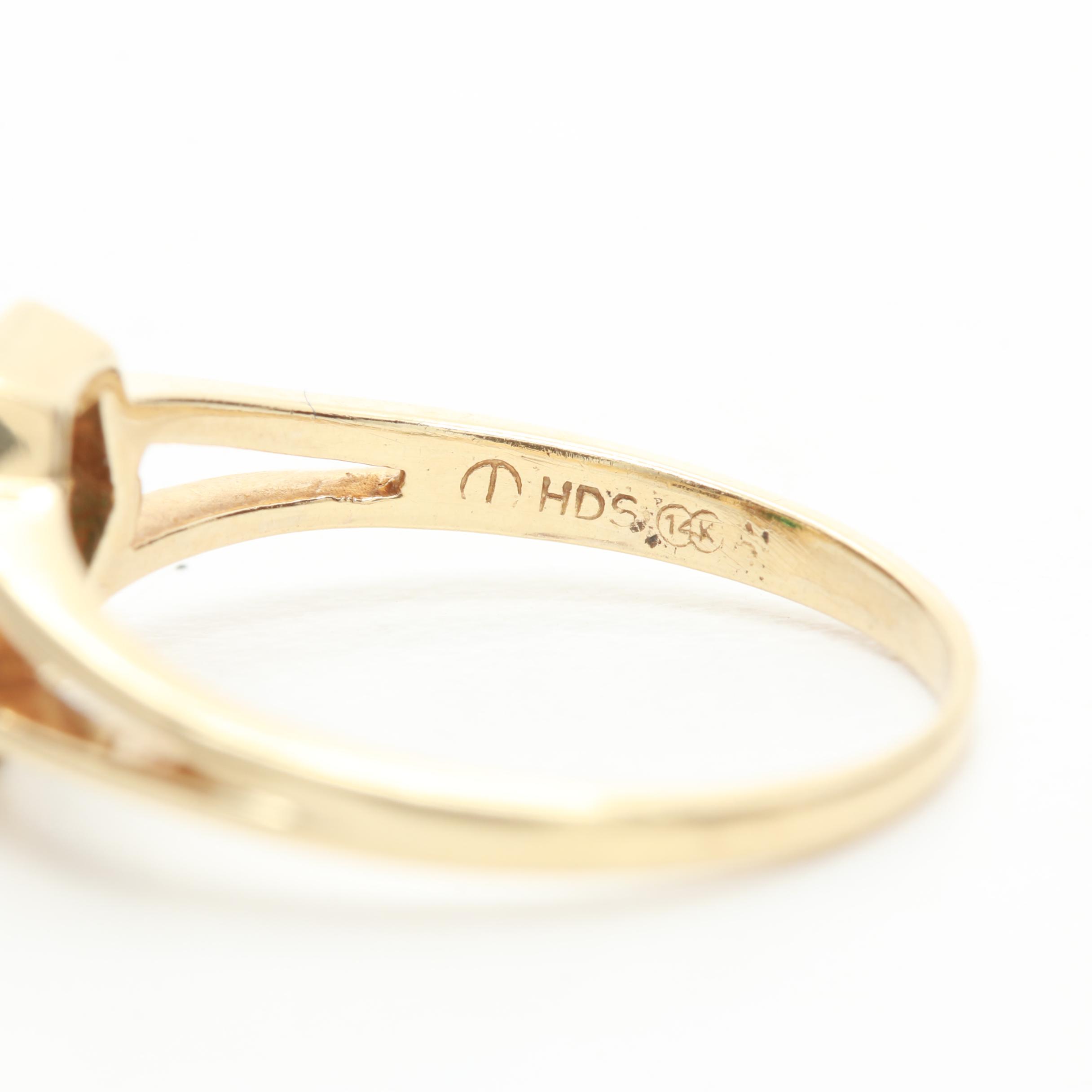 14K Yellow Gold Emerald and Diamond Ring