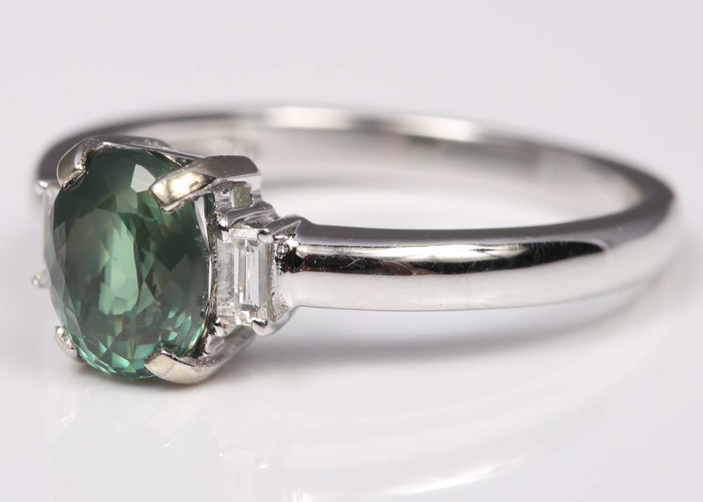 14K White Gold, 1.48 CT Alexandrite and Diamond Ring with GIA Report